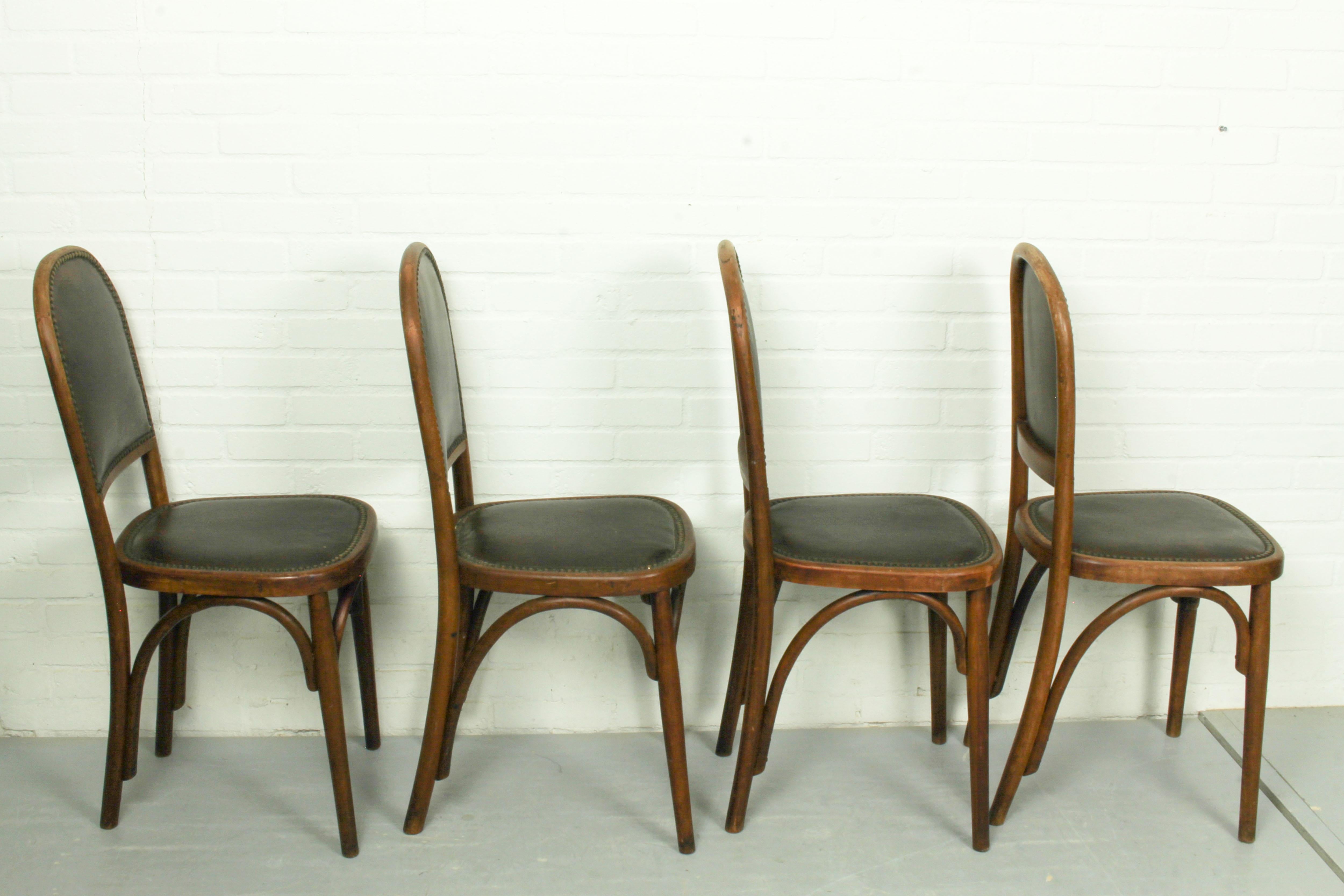 Art Deco  Art Nouveau Bentwood and Leather Dining Room Set from Fischel, c1910 For Sale