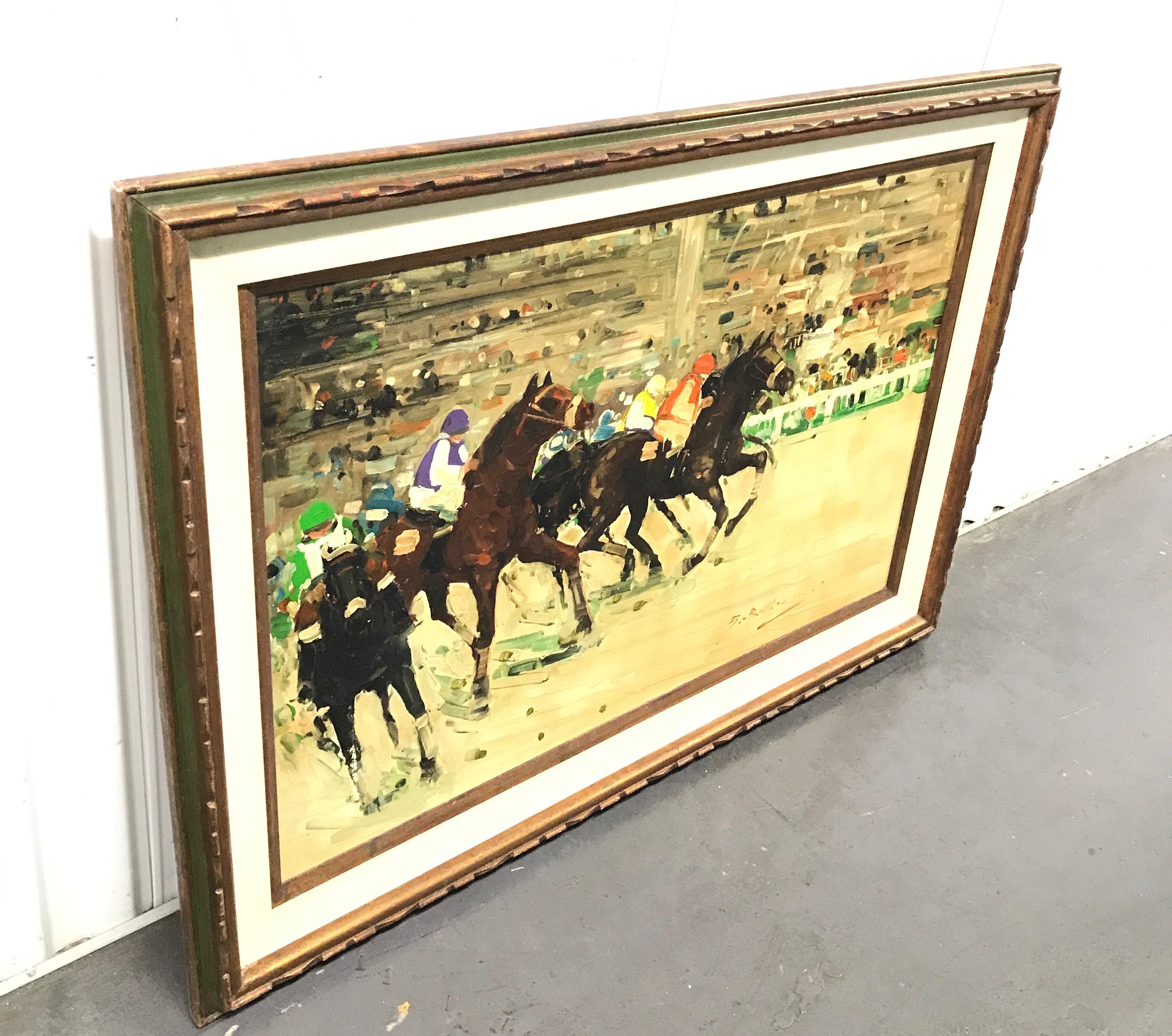Original oil painting of a horse race.
