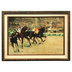 Vintage " At The Races " Original Oil Painting