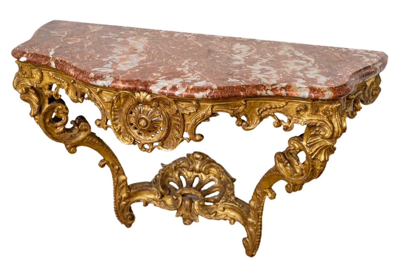 French А Big Carved and Gilded Wood Console Table, Regency Period, 18th Century For Sale