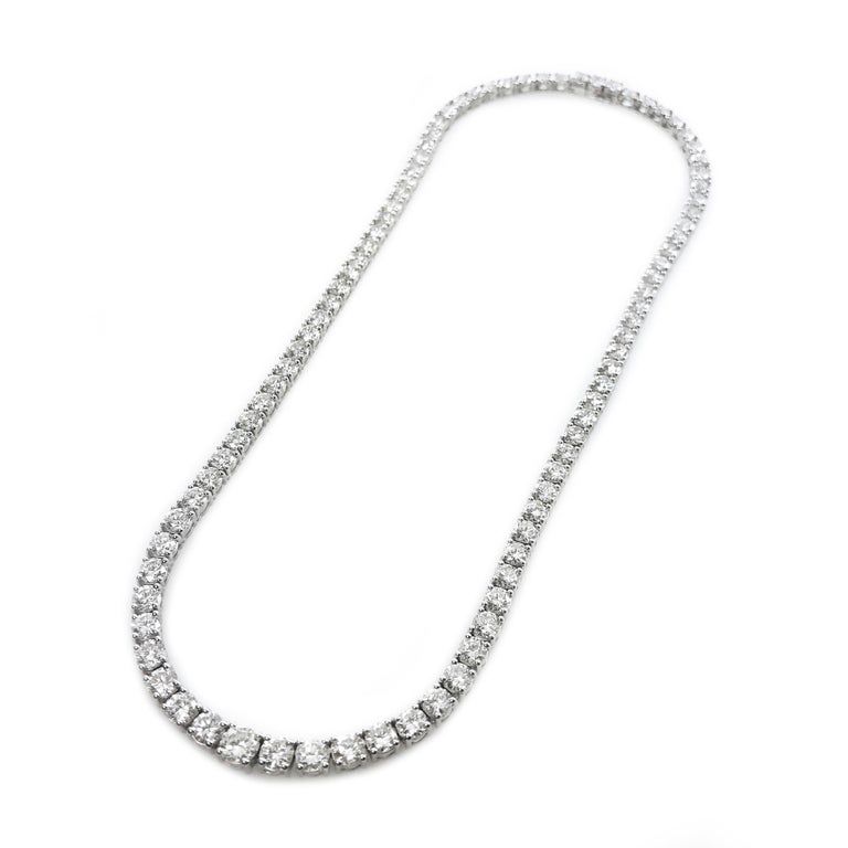 Contemporary 28.77 Carat 18 Karat Graduated Diamond Eternity Necklace For Sale