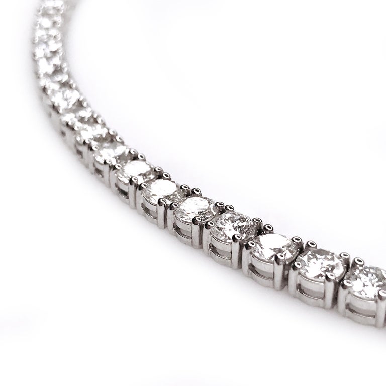 Round Cut 28.77 Carat 18 Karat Graduated Diamond Eternity Necklace For Sale