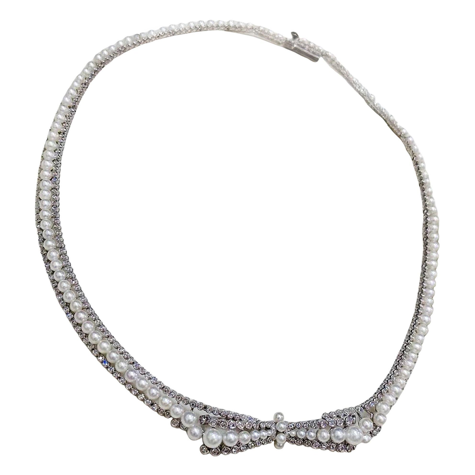 Crown Radiance】Twilight Tiara Aurora Baby Akoya Pearl & Diamond Necklace
