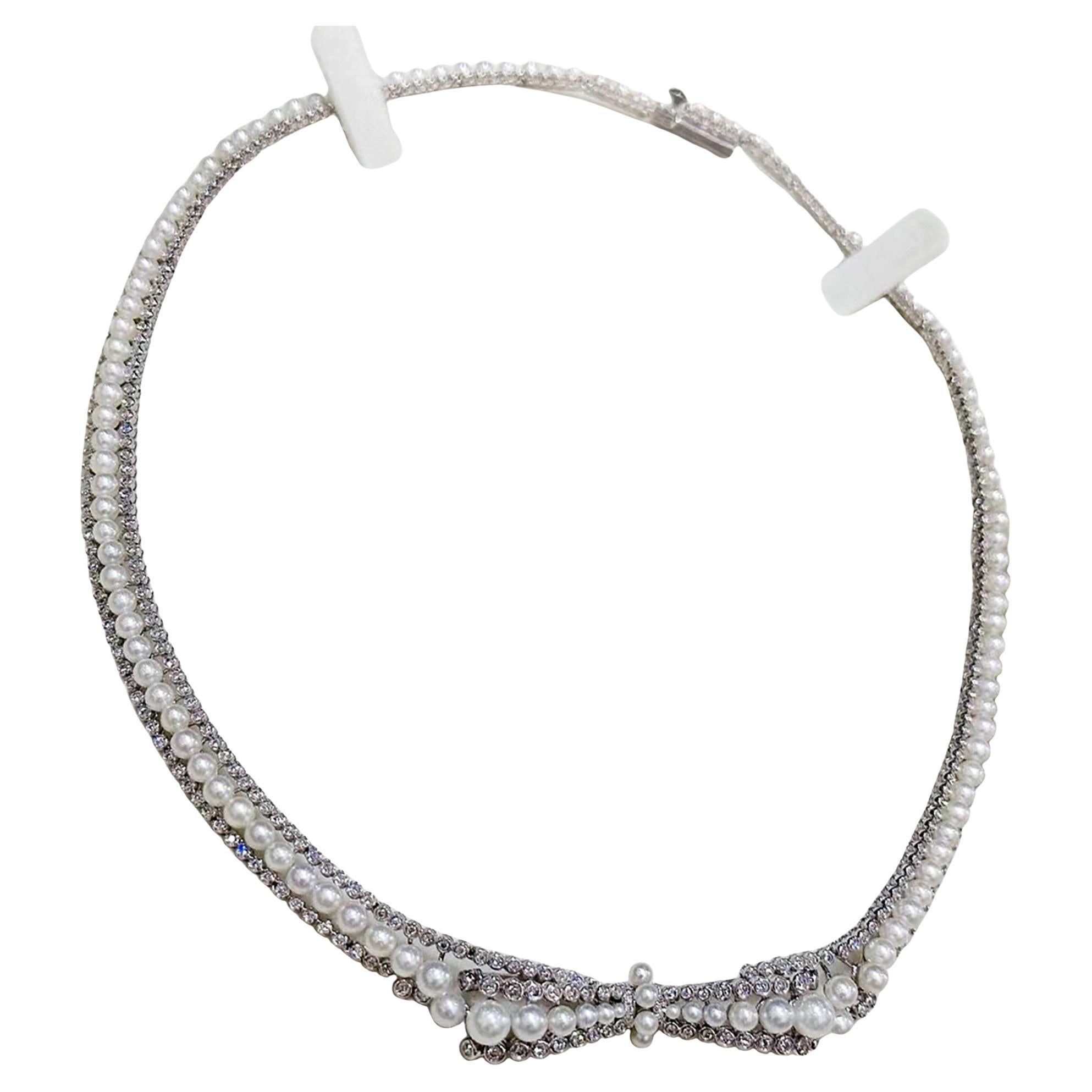 Geometria scolpita】 Collana di perle Akoya e diamanti Aurora Baby Tiara Twilight