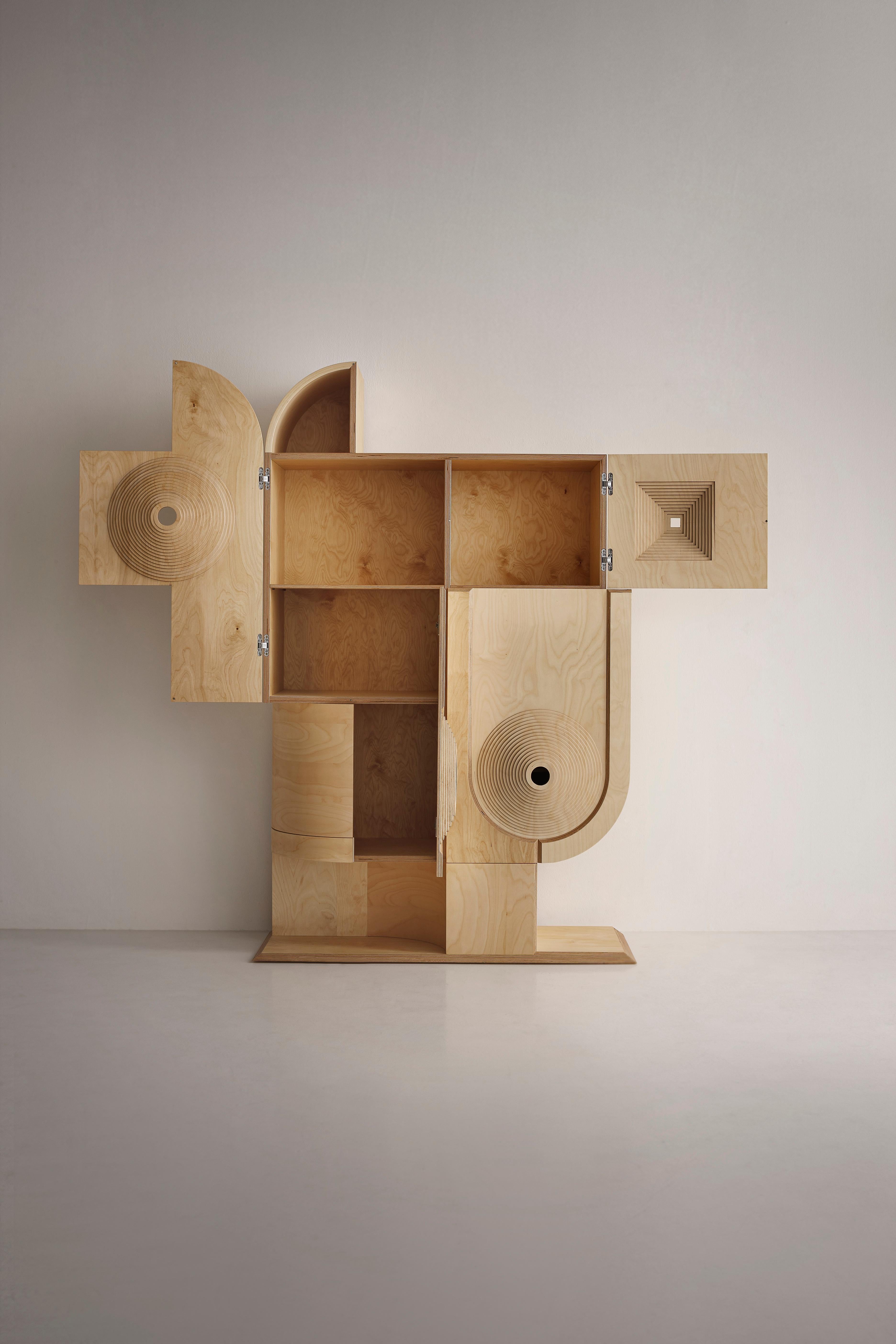 „Esme-Ralda“ Modernes skulpturales geschwungenes Sideboard aus Holz, hergestellt in Italien im Angebot 5