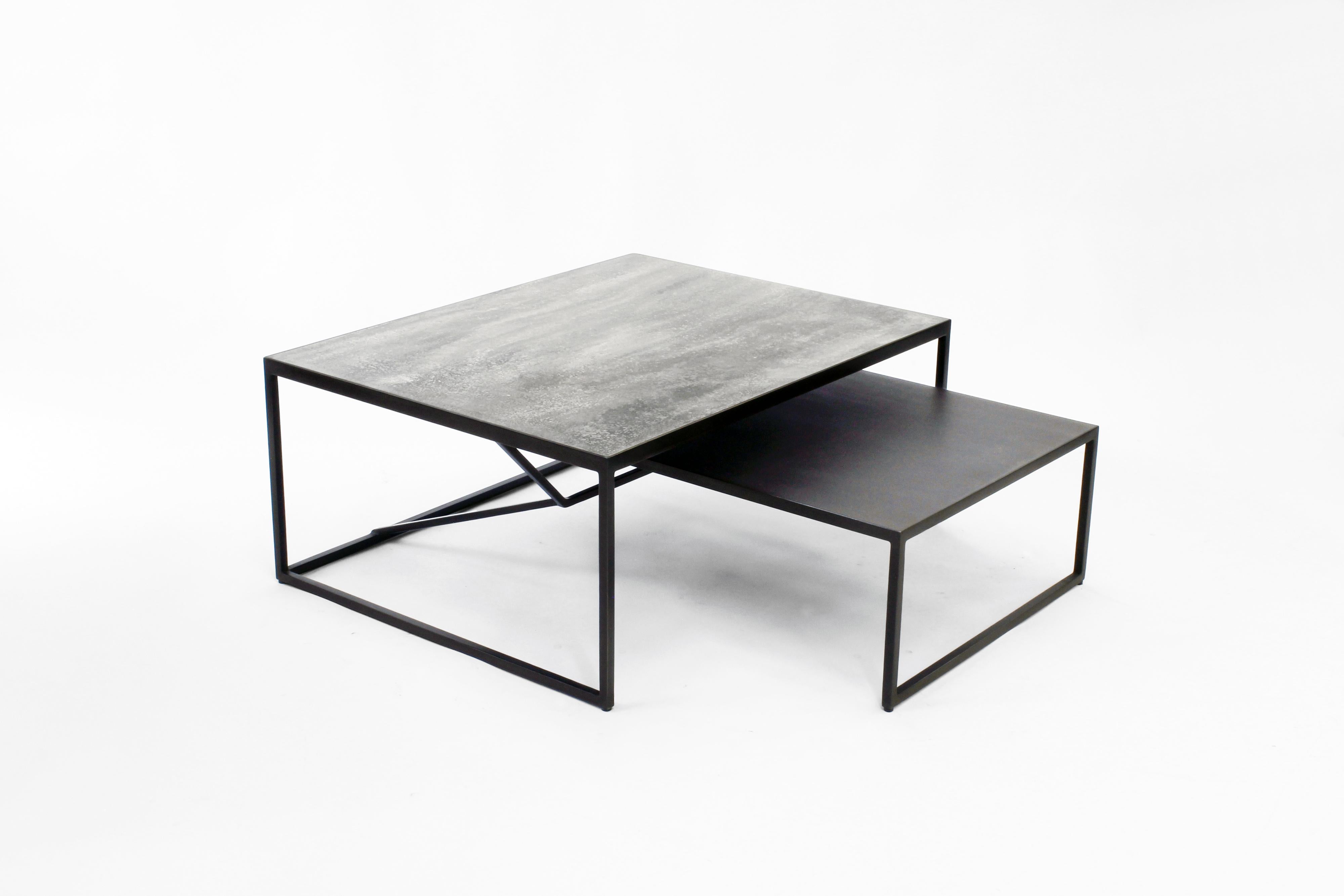 Contemporary Floating Steel, Concrete Nesting Coffee Table, from Joshua Howe Design