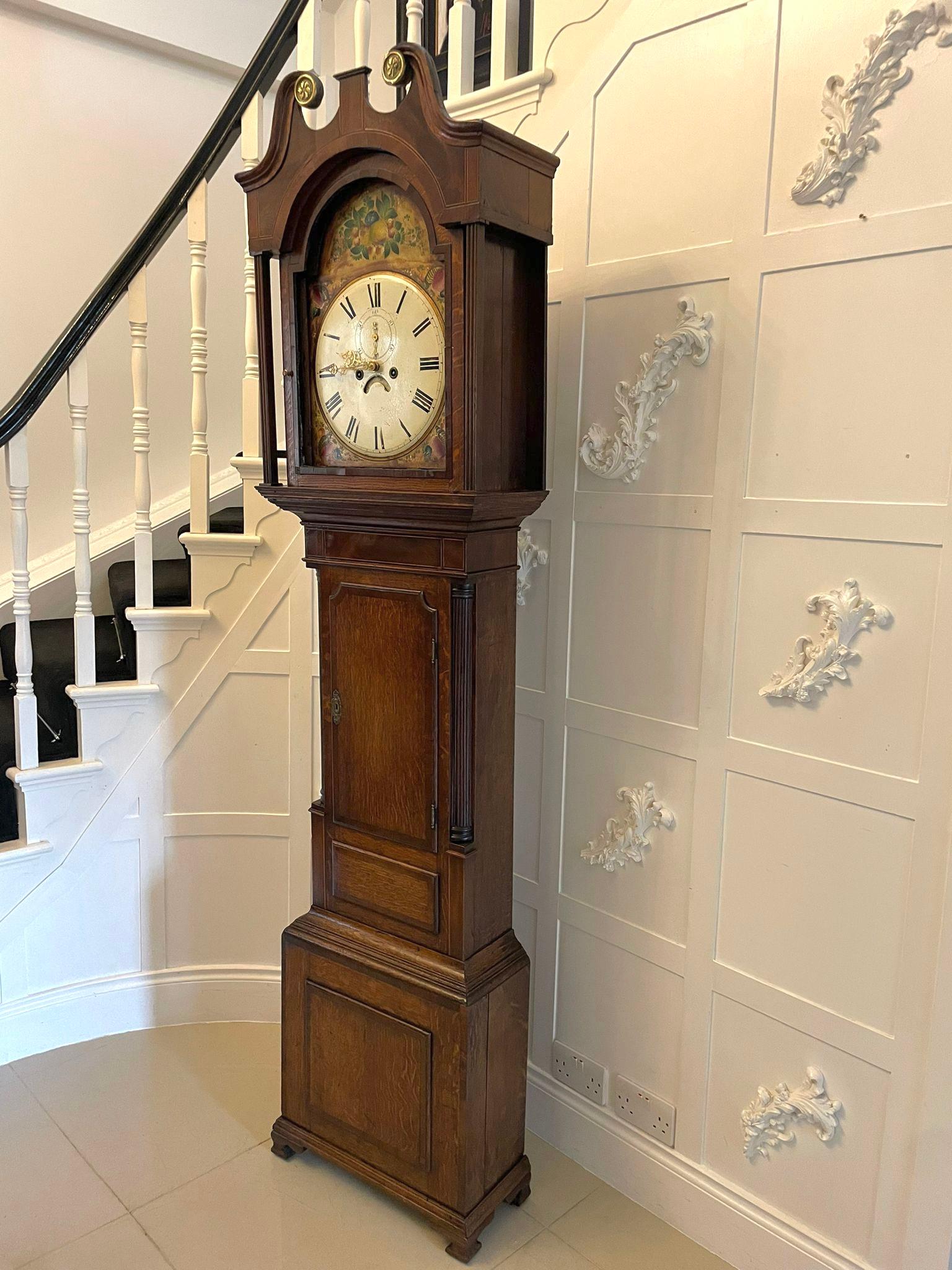 Antique George III Quality Oak And Mahogany 8 Day Painted Face Longcase Clock For Sale 8