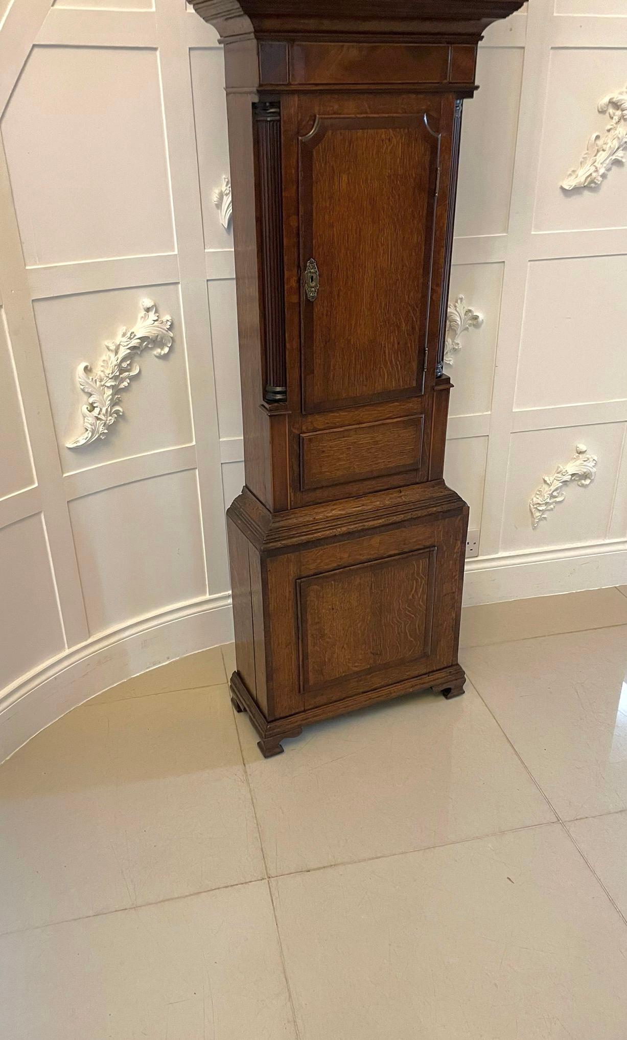 Antique George III Quality Oak And Mahogany 8 Day Painted Face Longcase Clock For Sale 12