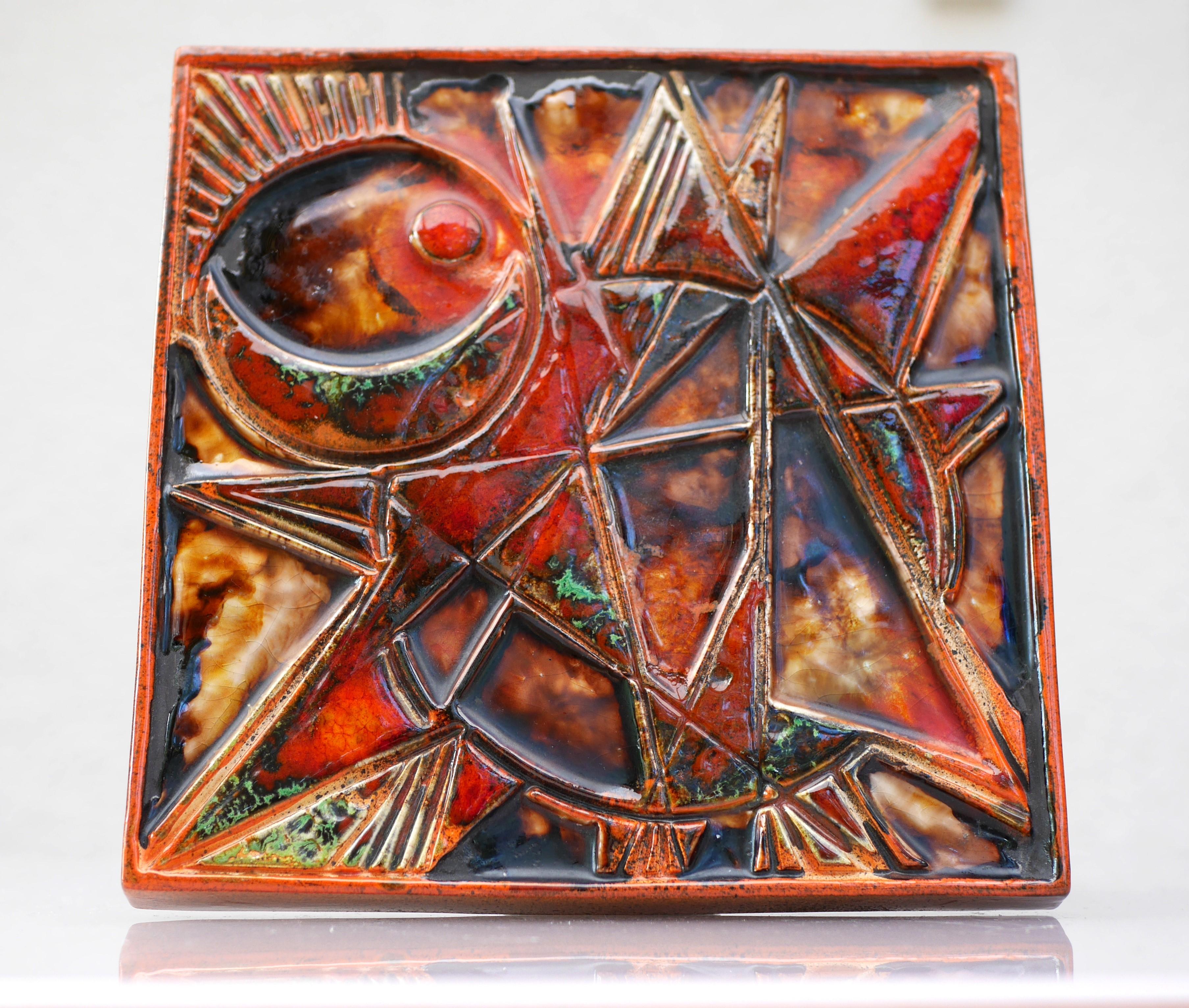 Mid-20th Century Mid-century modern pottery wall plaque with an abstract pattern, from Tilgmans For Sale