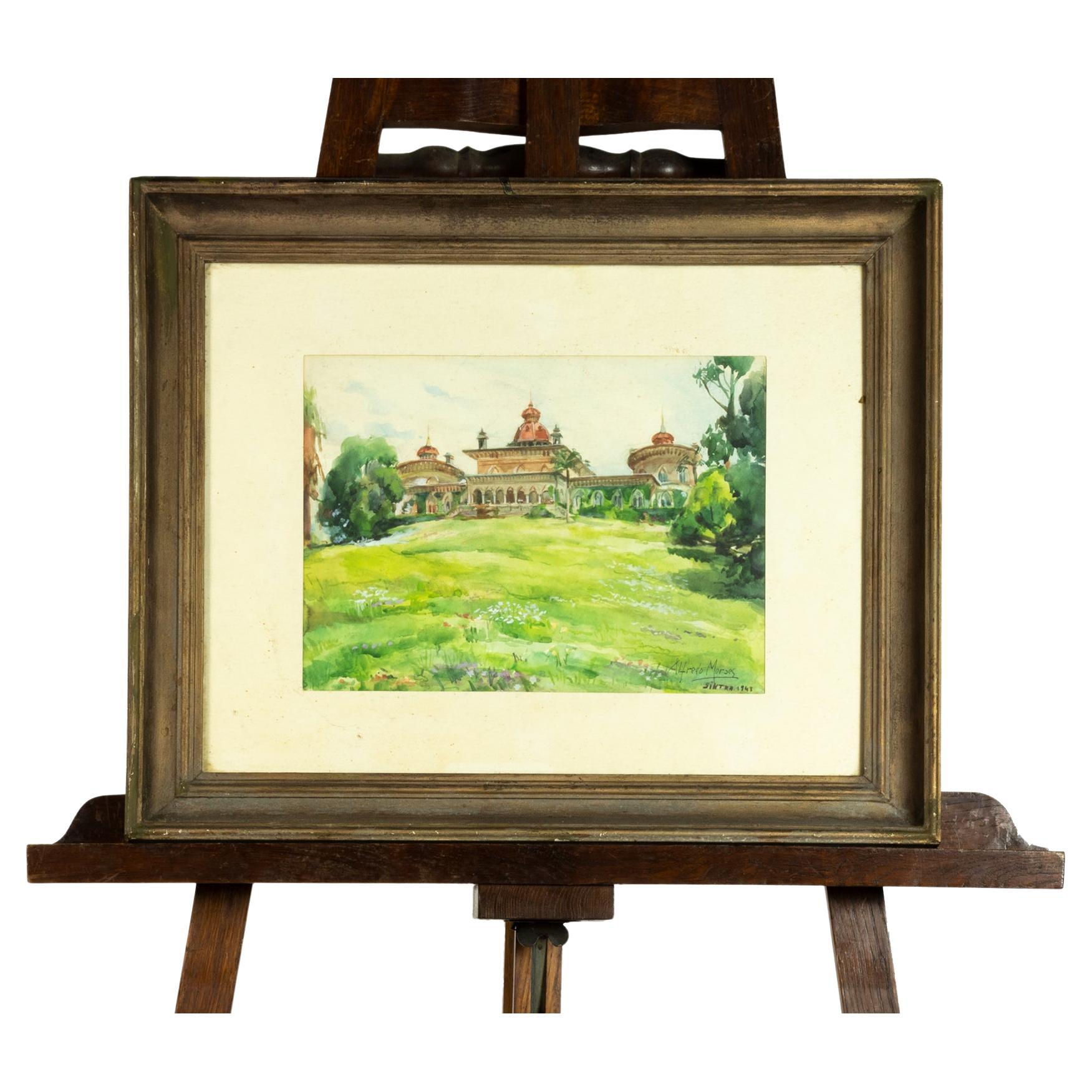 ´Garden & House` Painting By Alfredo Morais, 1943 For Sale
