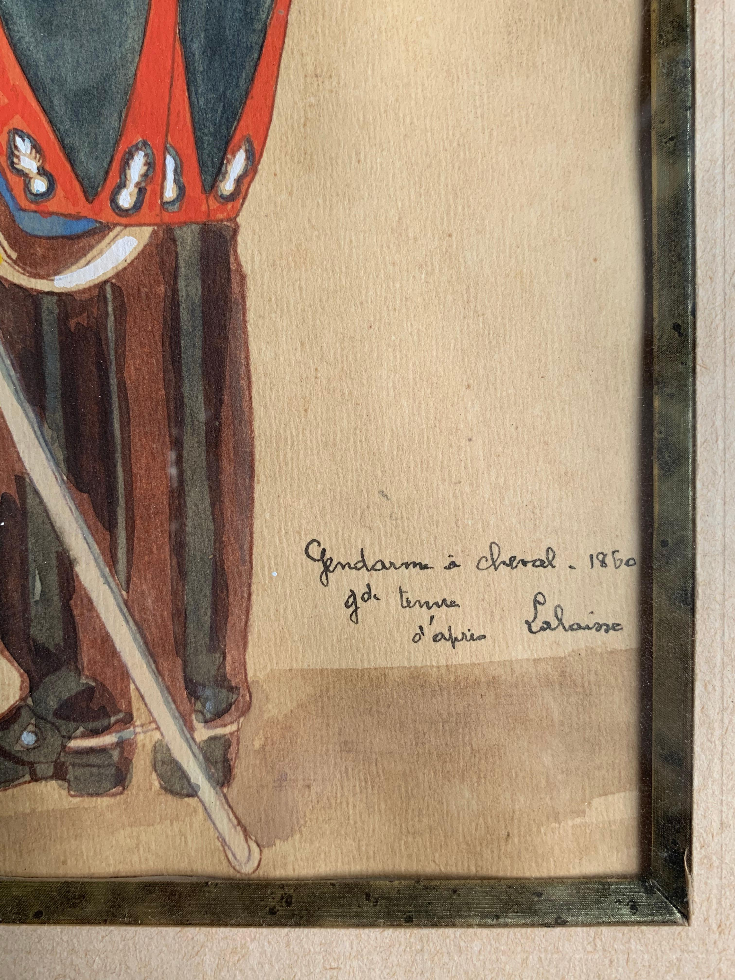 „“ Gendarme auf Pferd „“ nach Lalaisse, handbemaltes Aquarell, 20. Jahrhundert  im Zustand „Gut“ im Angebot in Beuzevillette, FR