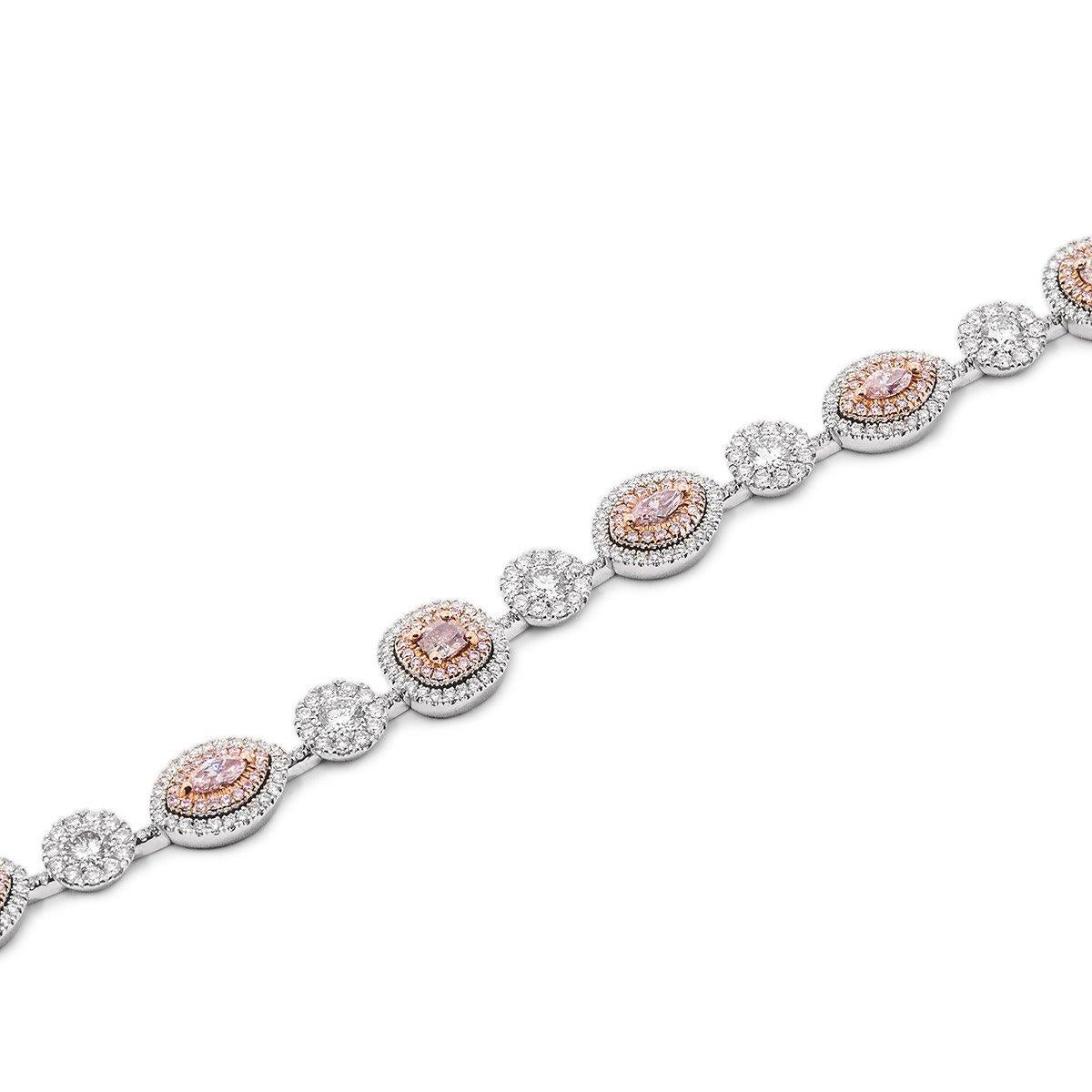 GIA Certified 3.14 Carat Fancy Pink Diamond Mix Shape 18 Karat Gold Bracelet In New Condition For Sale In London, GB