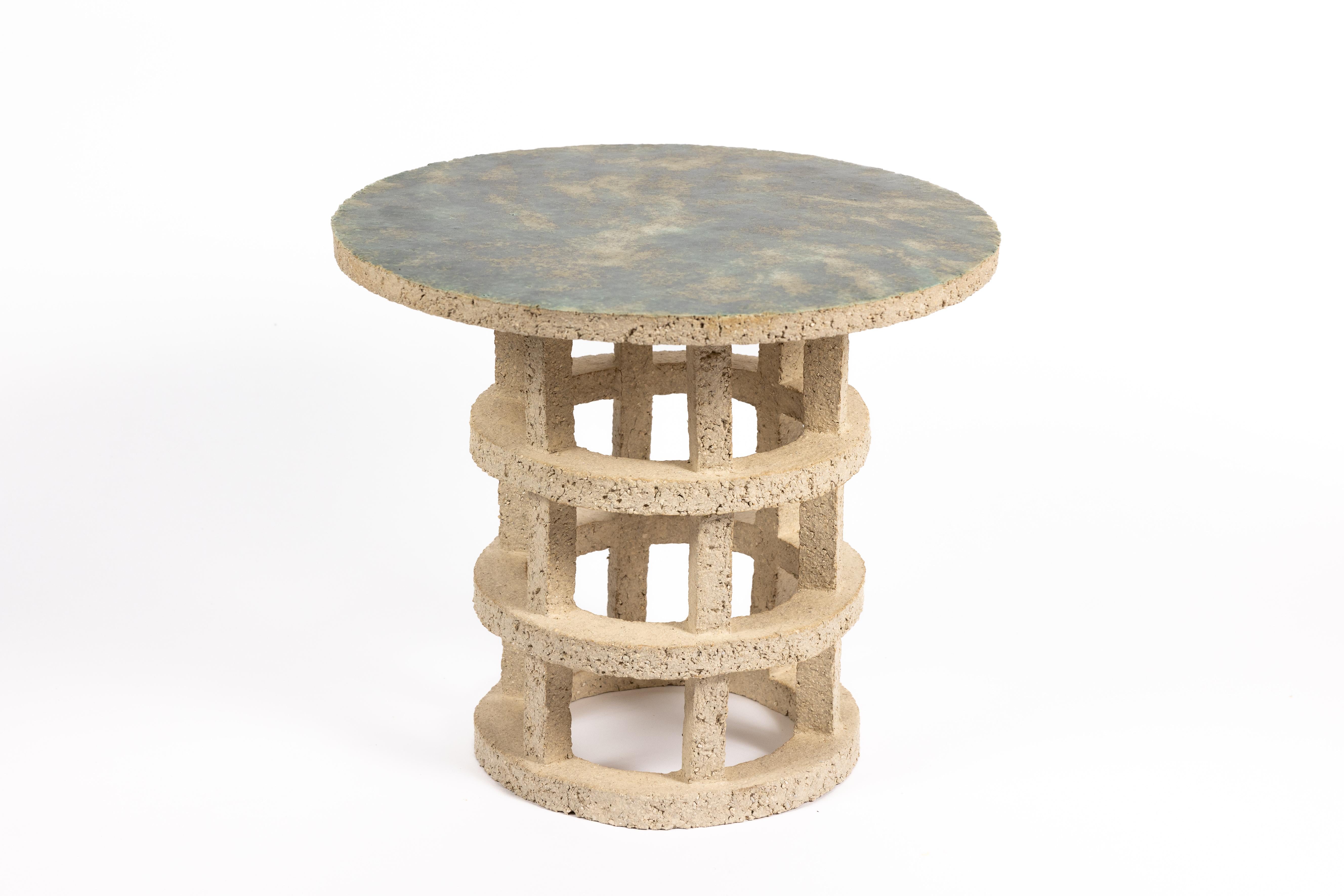 « Gloriette » table in raw stoneware with green glazed top by Denis Castaing For Sale 3
