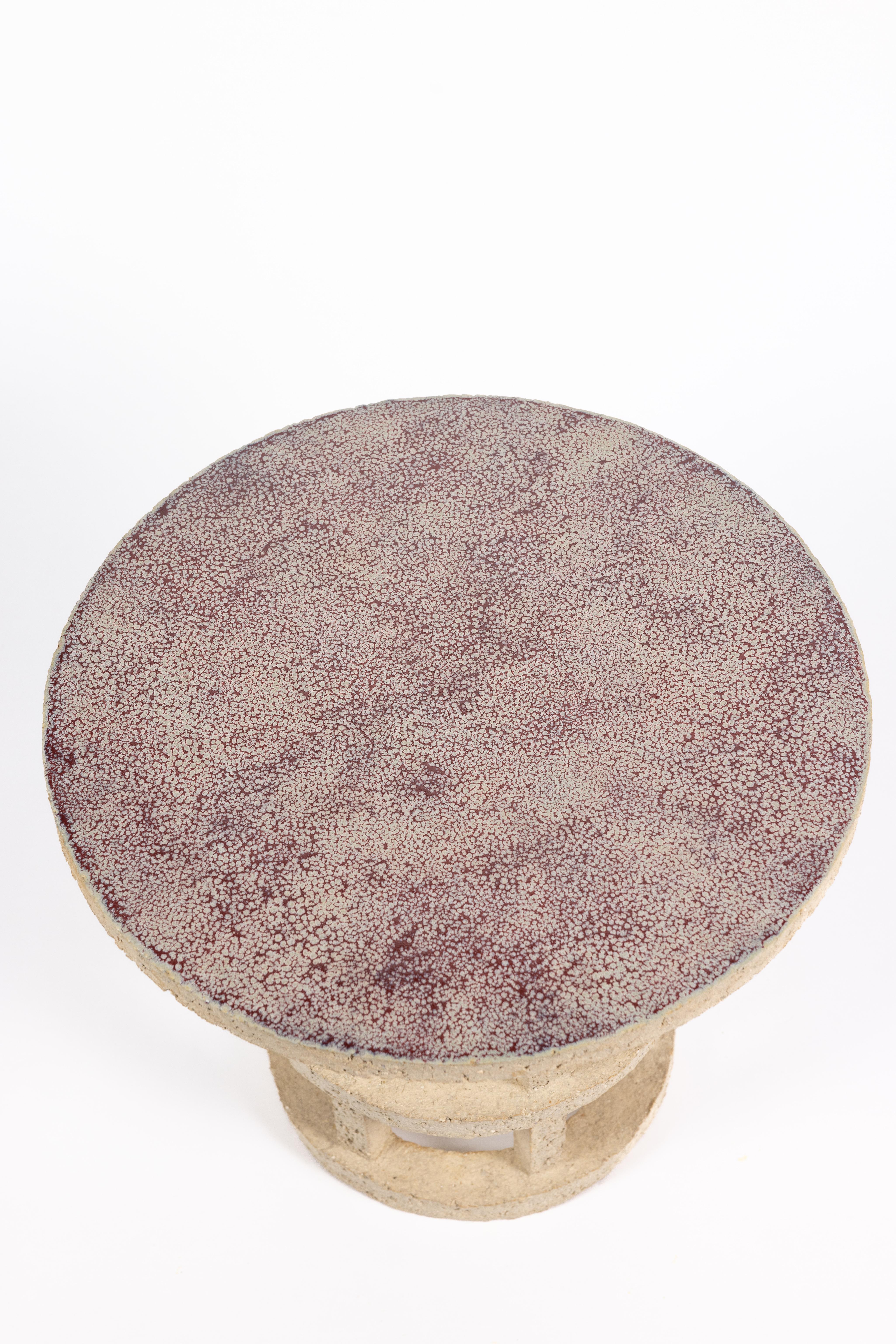 « Gloriette » table in raw stoneware with red glazed top by Denis Castaing For Sale 3