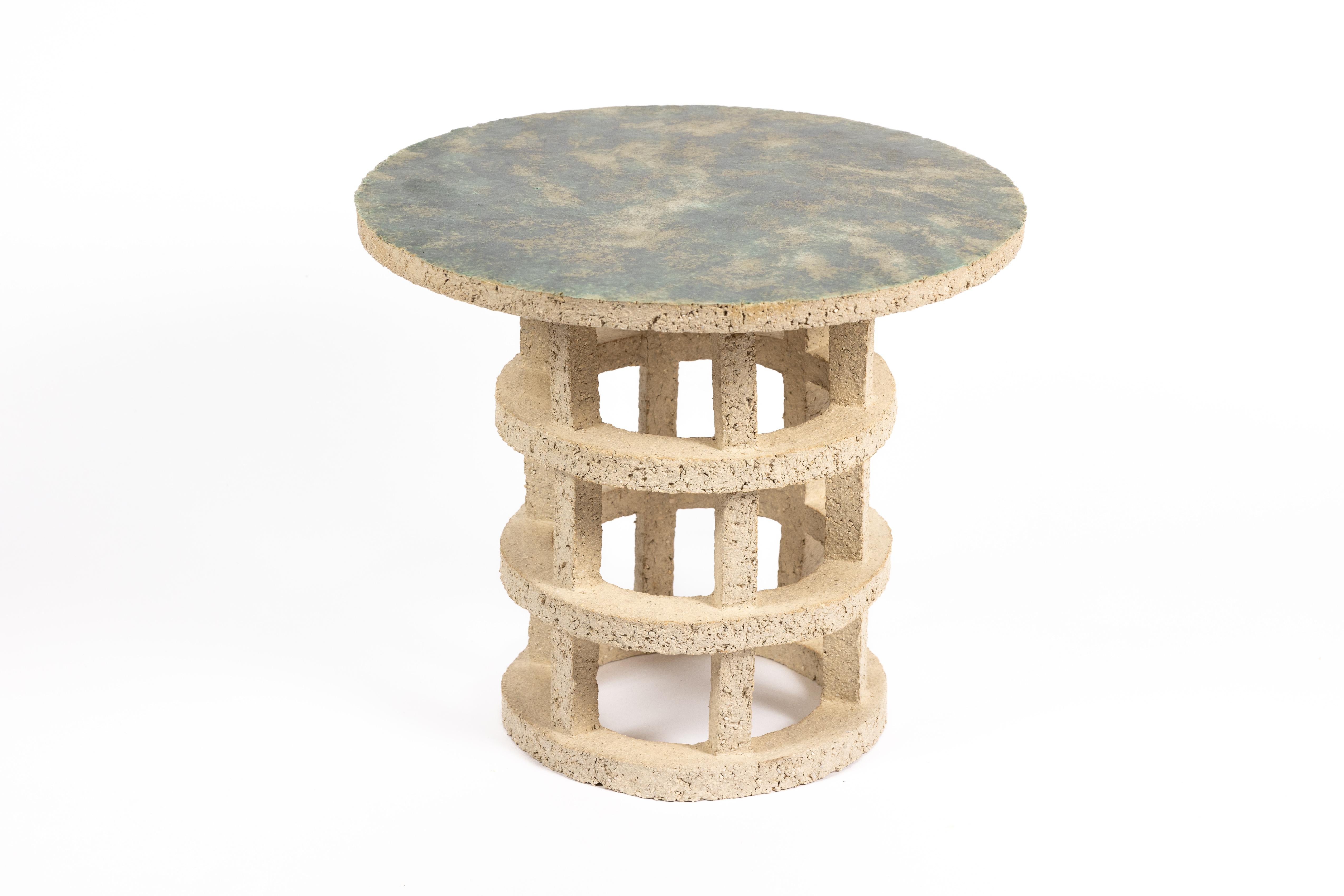 « Gloriette » table in raw stoneware with green glazed top by Denis Castaing For Sale 4