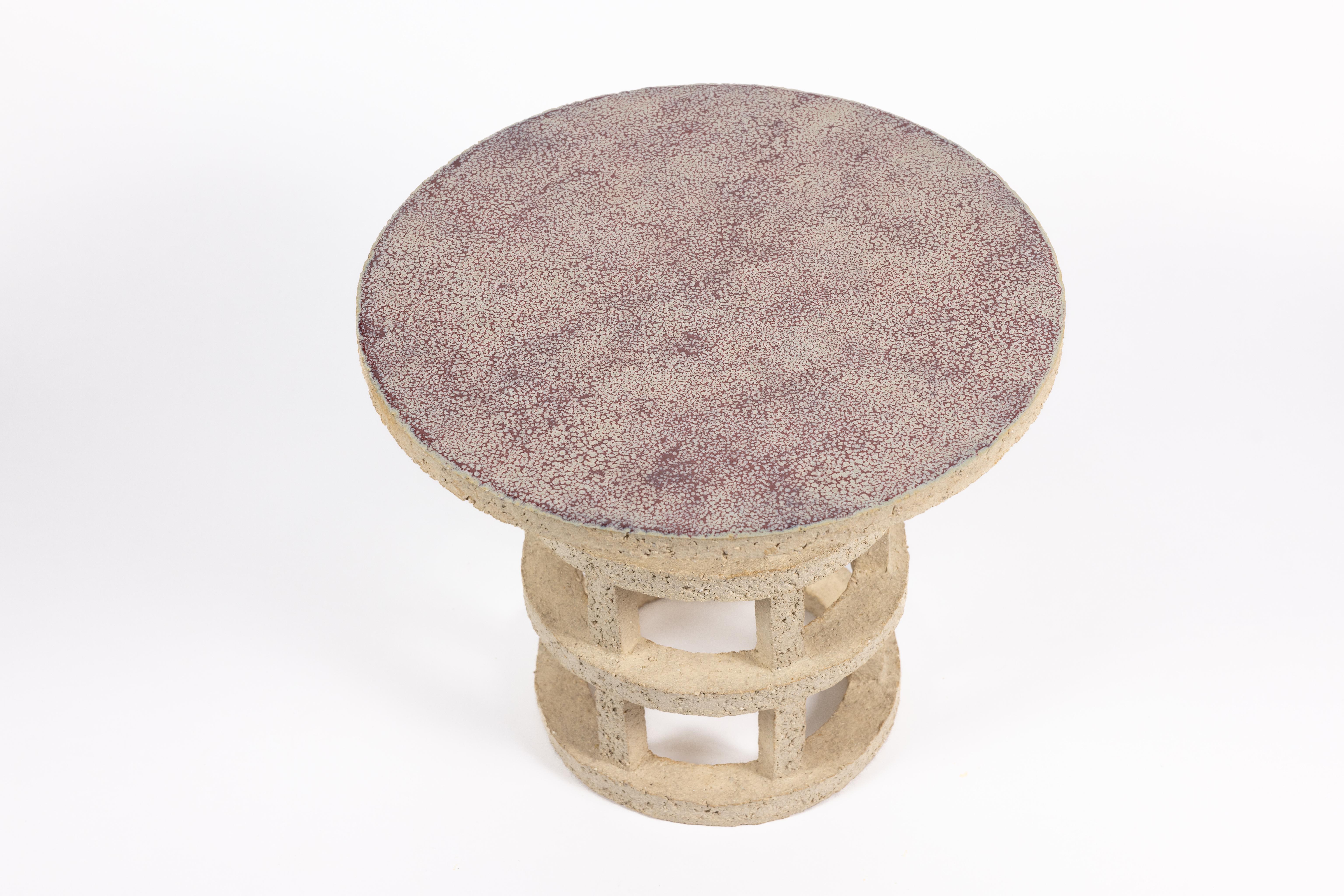 « Gloriette » table in raw stoneware with red glazed top by Denis Castaing For Sale 4