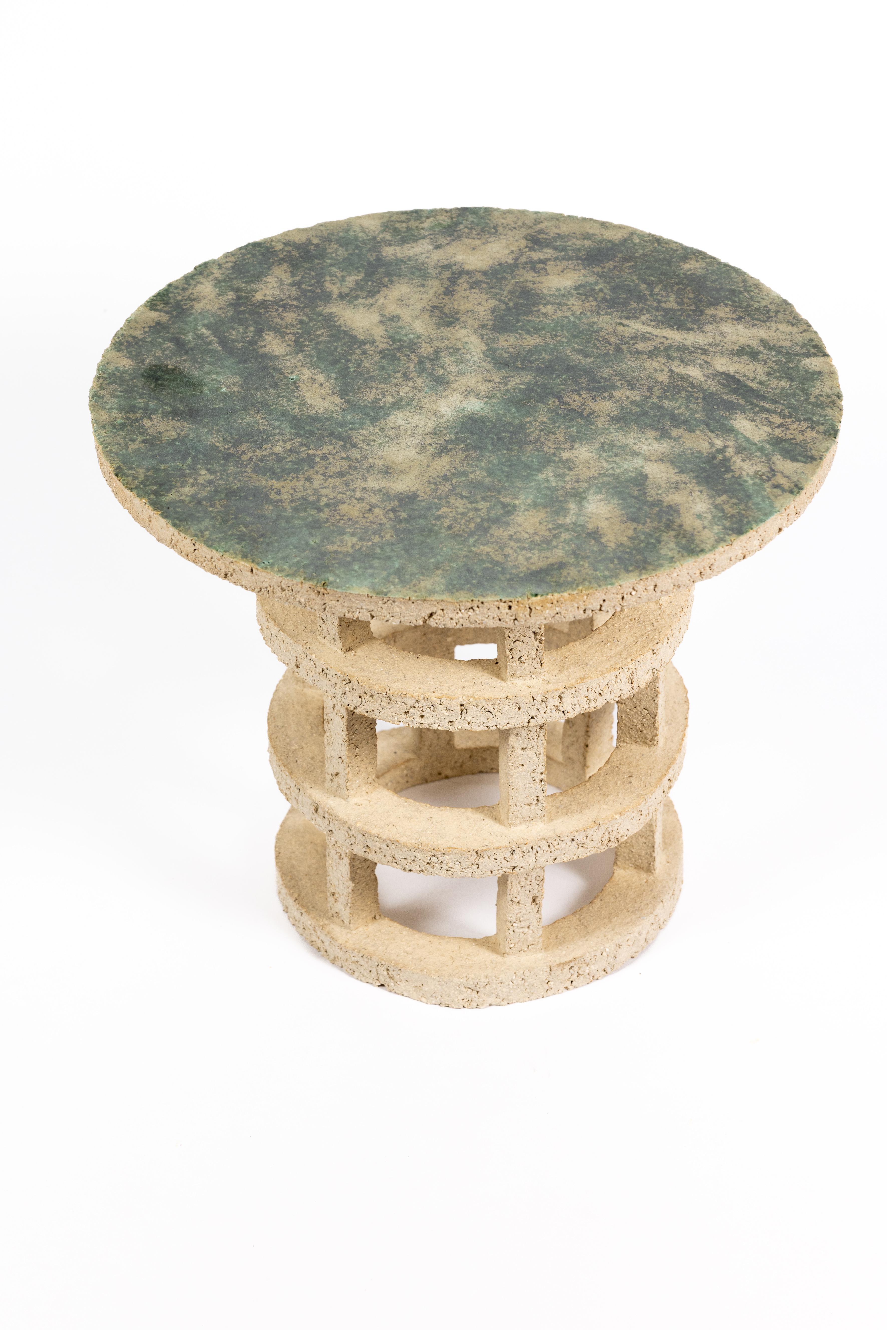 « Gloriette » table in raw stoneware with green glazed top by Denis Castaing For Sale 5