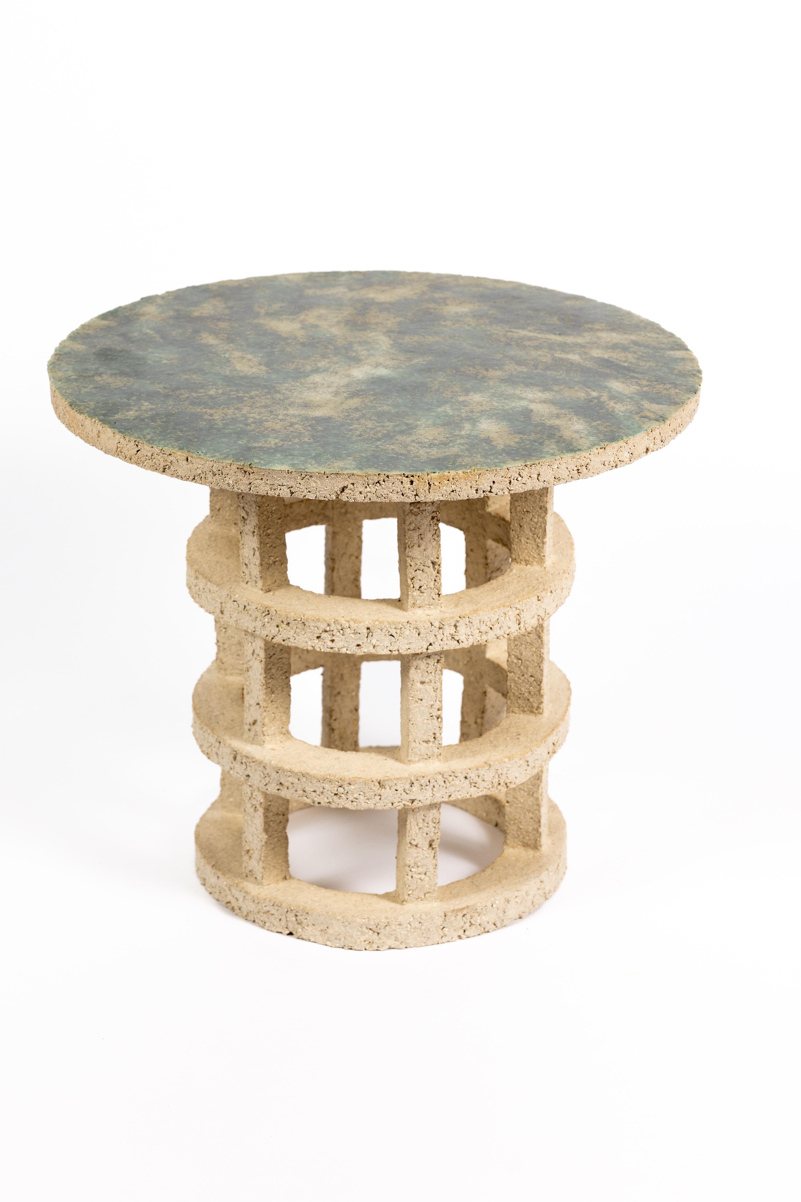 « Gloriette » table in raw stoneware with green glazed top by Denis Castaing For Sale 6