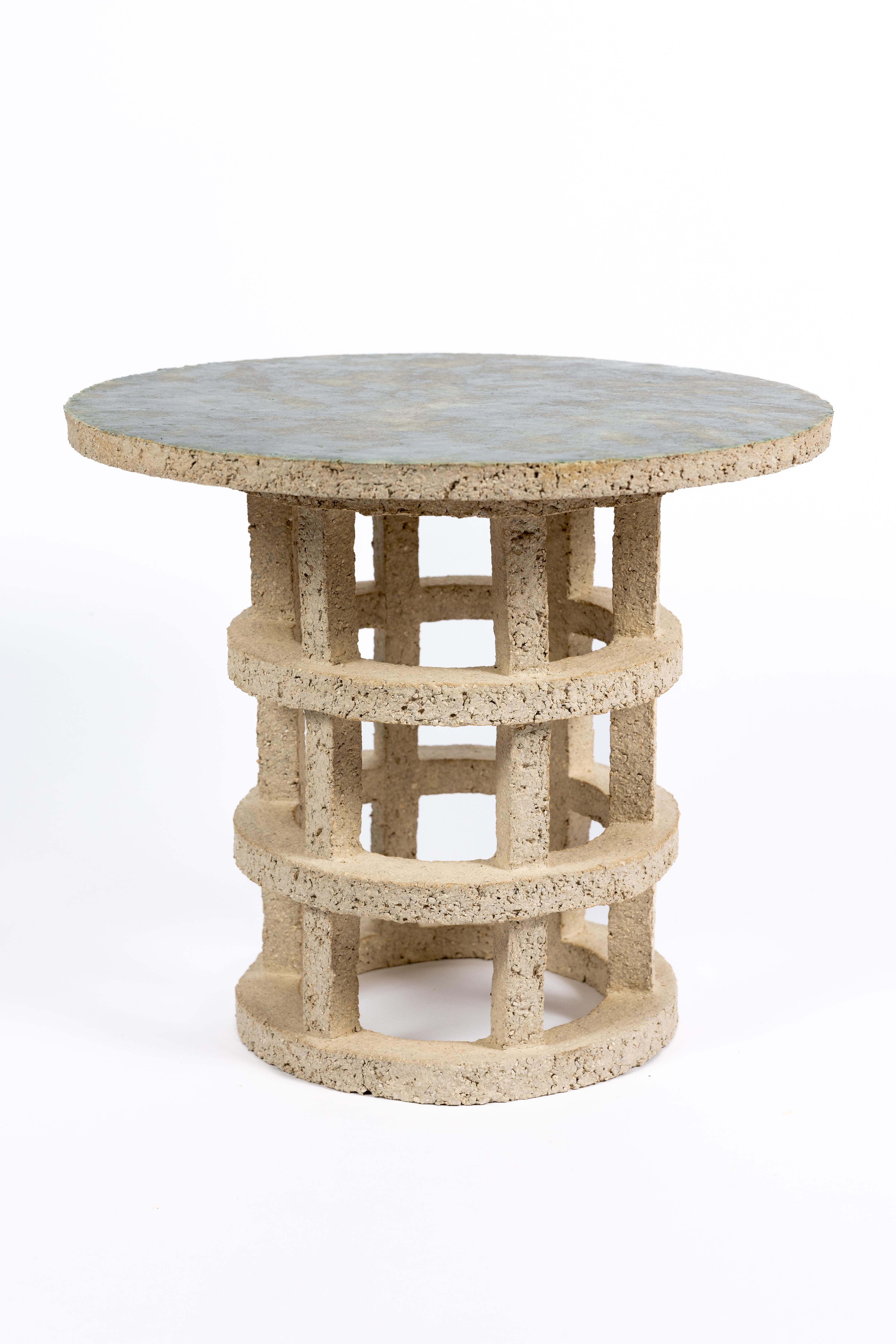 « Gloriette » table in raw stoneware with green glazed top by Denis Castaing For Sale 7