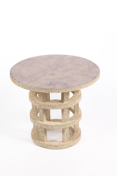 « Gloriette » table in raw stoneware with red glazed top by Denis Castaing