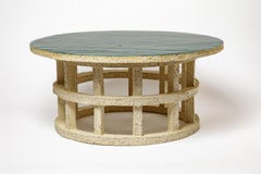 « Gloriette » table in raw stoneware with green glazed top by Denis Castaing.