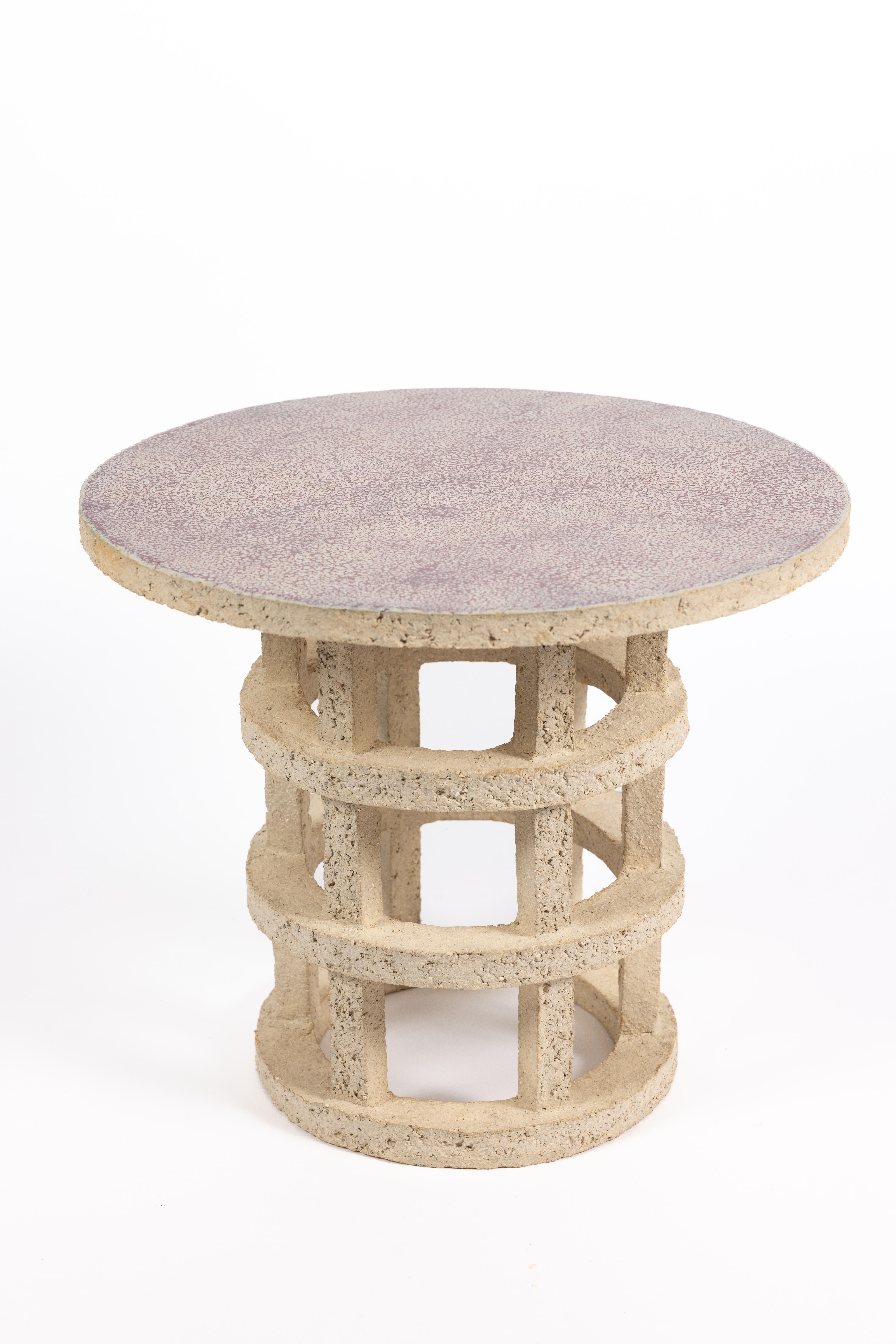 Beaux Arts « Gloriette » table in raw stoneware with red glazed top by Denis Castaing For Sale