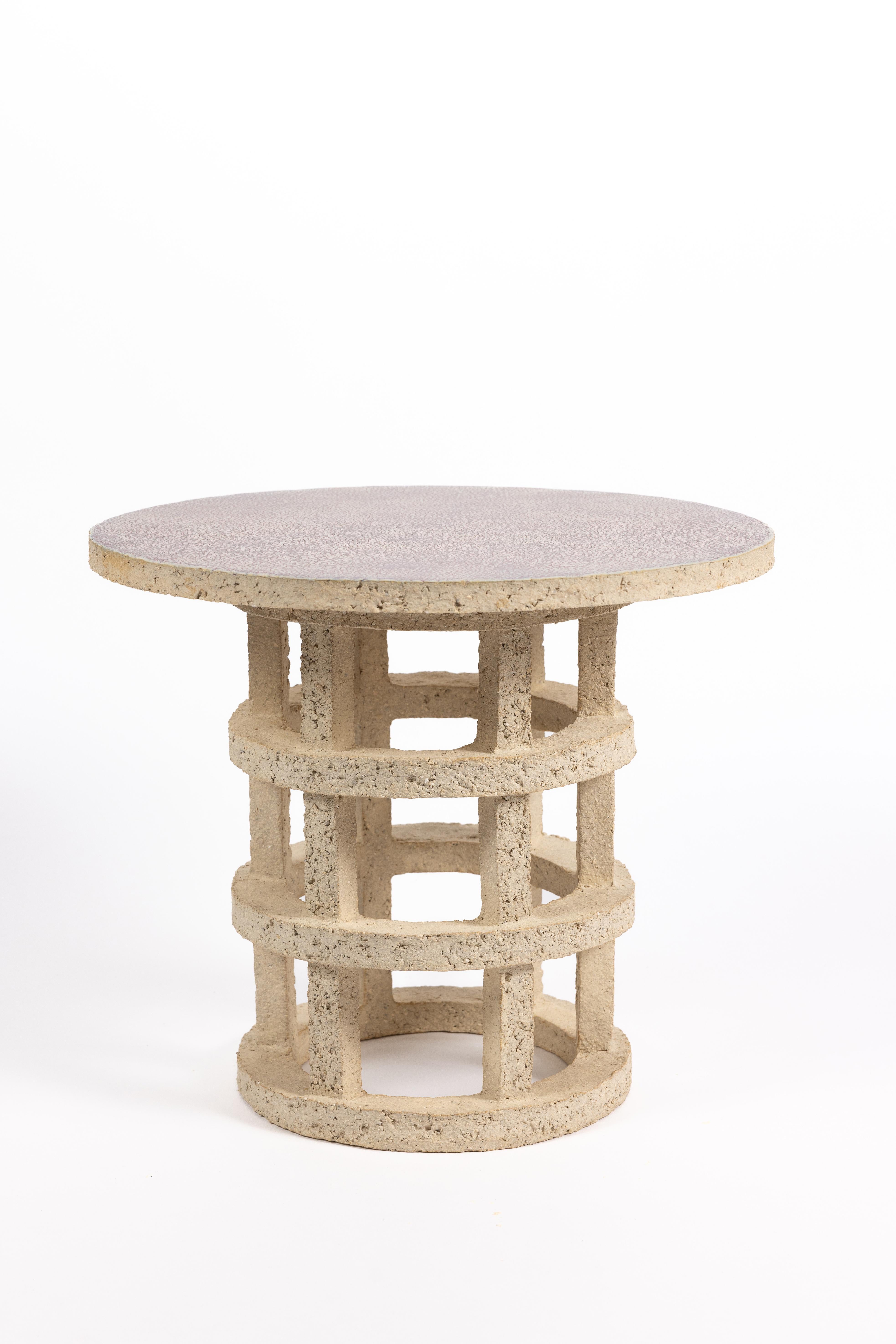 French « Gloriette » table in raw stoneware with red glazed top by Denis Castaing For Sale