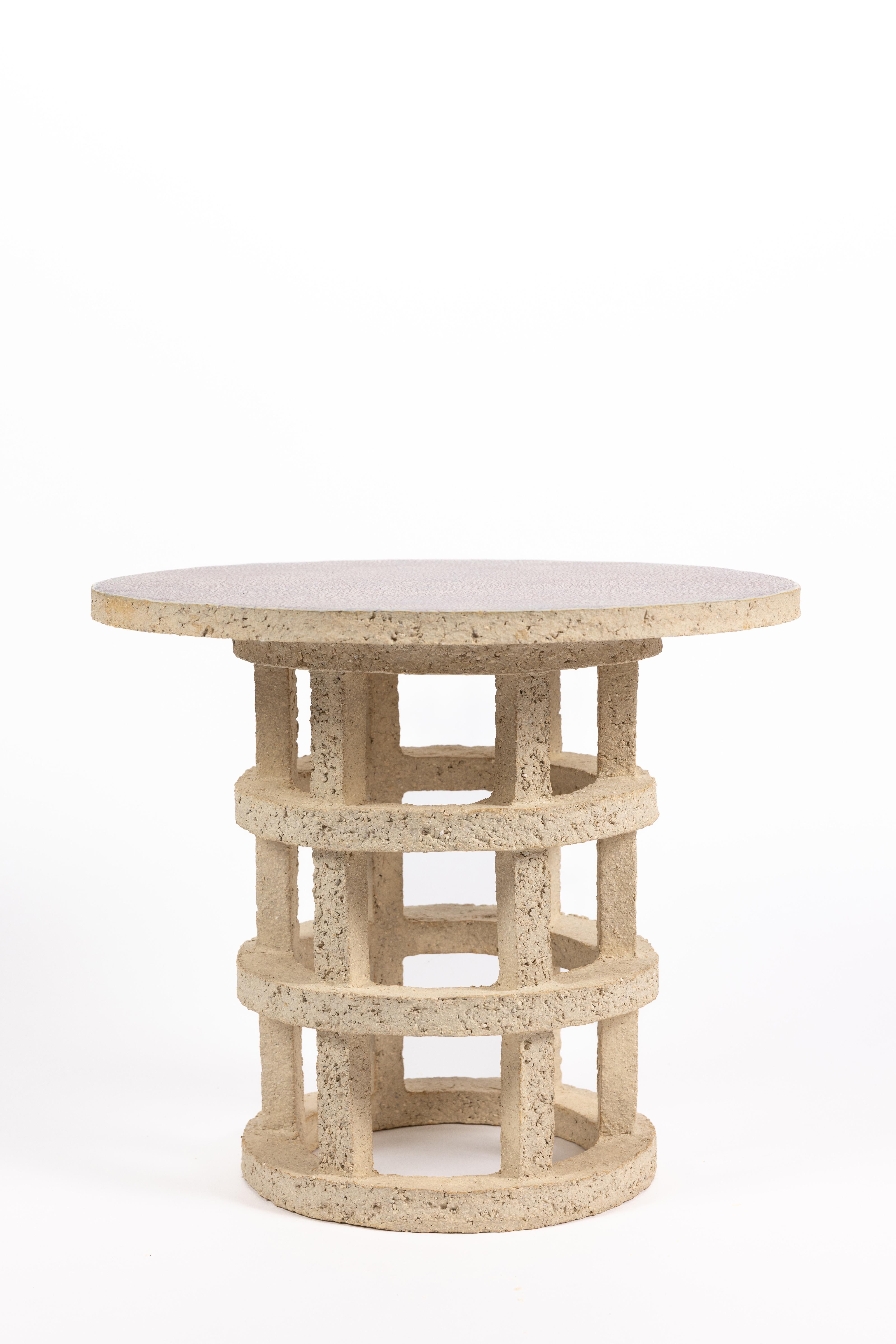 « Gloriette » table in raw stoneware with red glazed top by Denis Castaing In New Condition For Sale In Saint-Ouen, FR