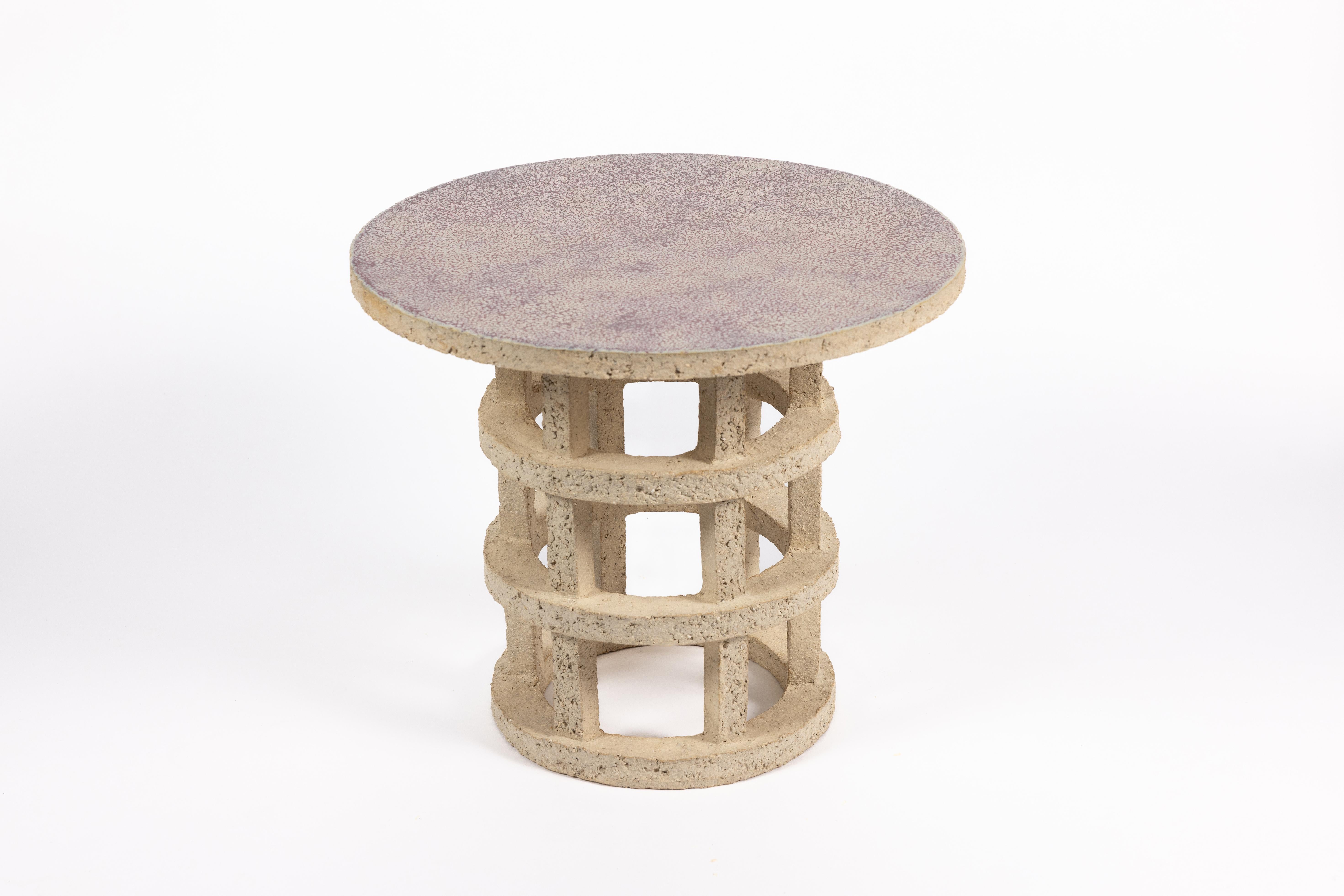 Contemporary « Gloriette » table in raw stoneware with red glazed top by Denis Castaing For Sale