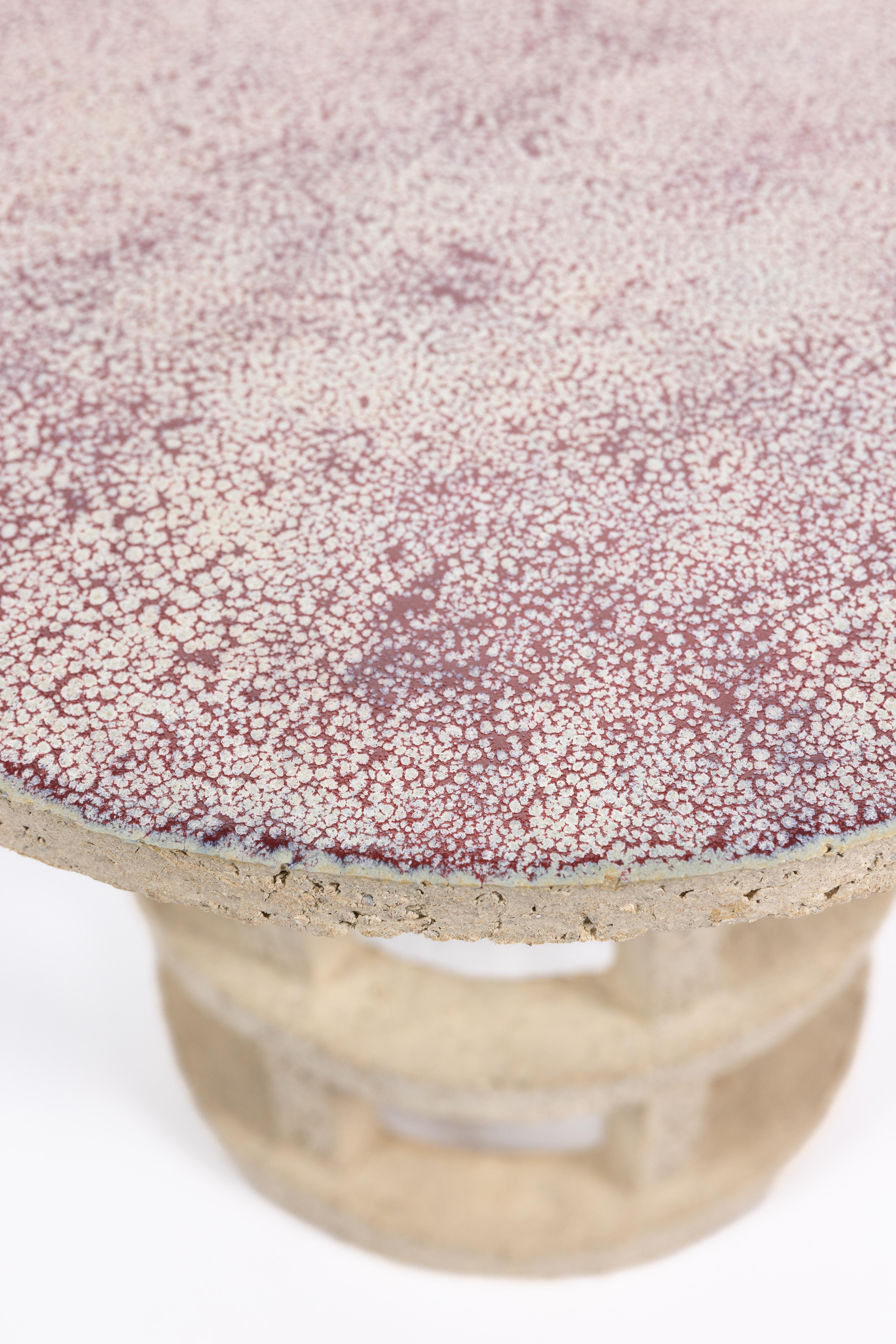« Gloriette » table in raw stoneware with red glazed top by Denis Castaing For Sale 1