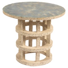 « Gloriette » table in raw stoneware with green glazed top by Denis Castaing