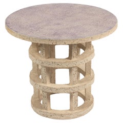 « Gloriette » table in raw stoneware with red glazed top by Denis Castaing