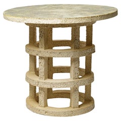 « Gloriette » table in raw stoneware with green glazed top by Denis Castaing.