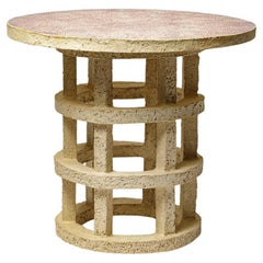 « Gloriette » table in raw stoneware with red glazed top by Denis Castaing.