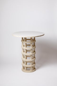 « Gloriette » table in raw stoneware with white glazed top by Denis Castaing.