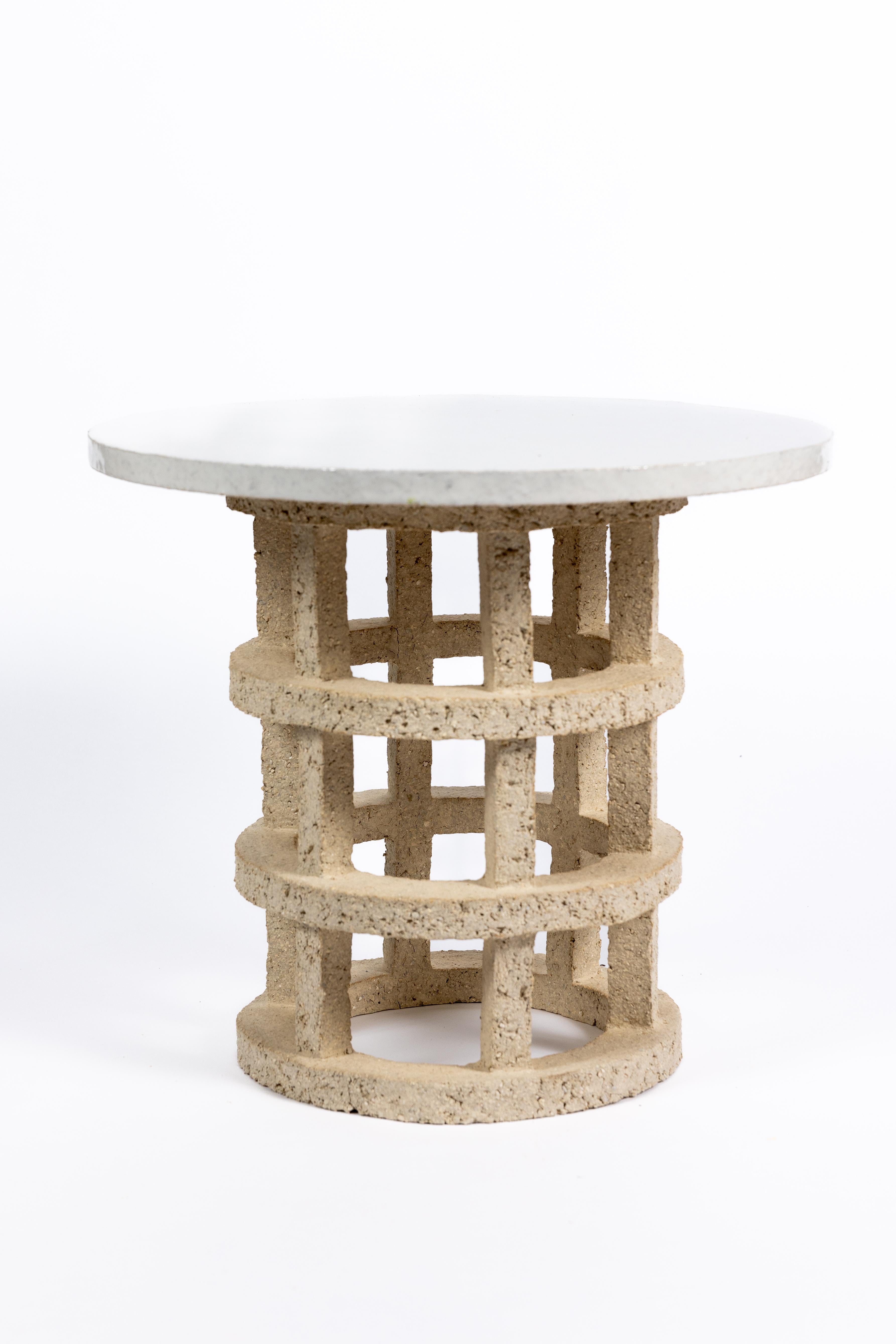 Beaux Arts « Gloriette » table in raw stoneware with white glazed top by Denis Castaing For Sale