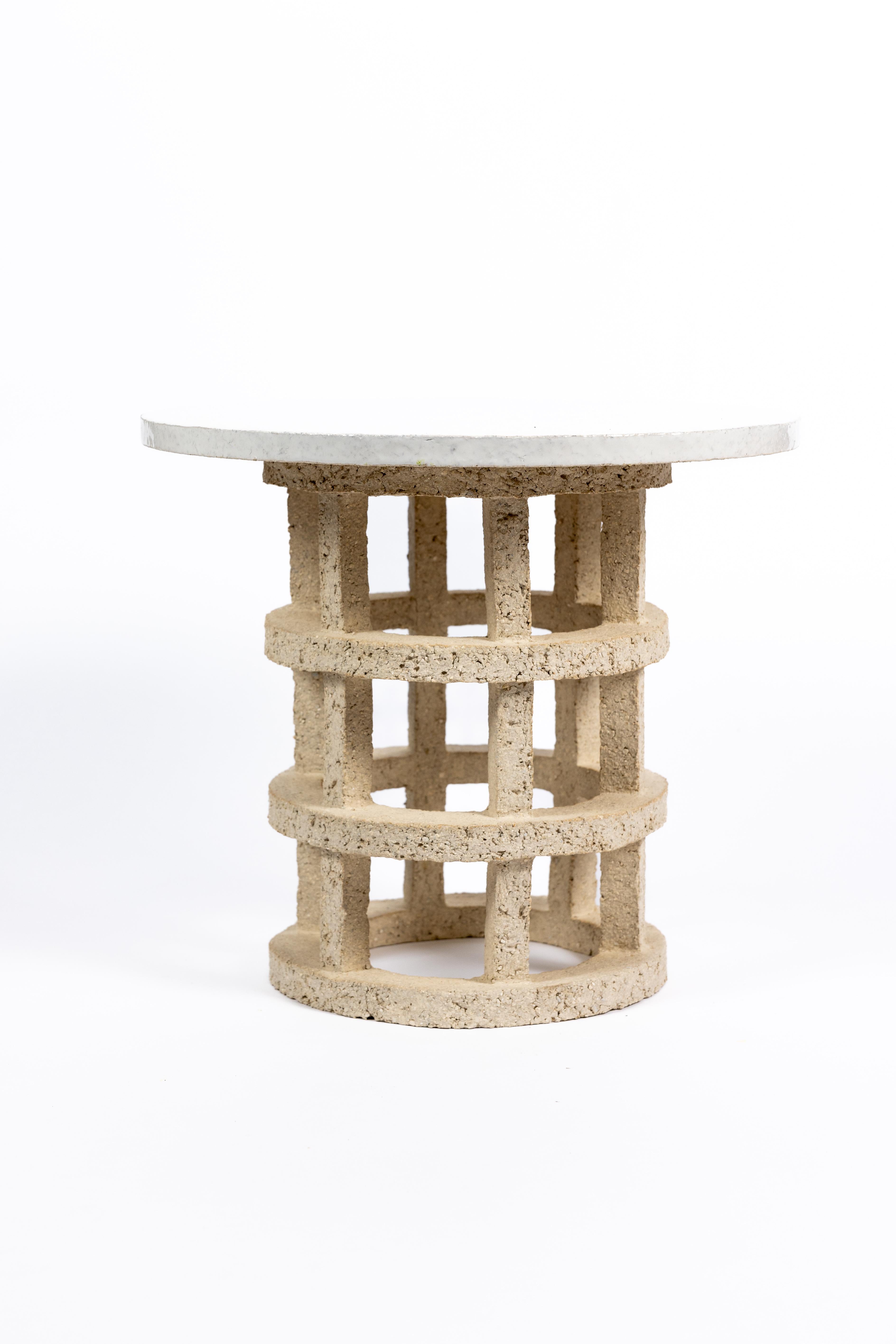 French « Gloriette » table in raw stoneware with white glazed top by Denis Castaing For Sale