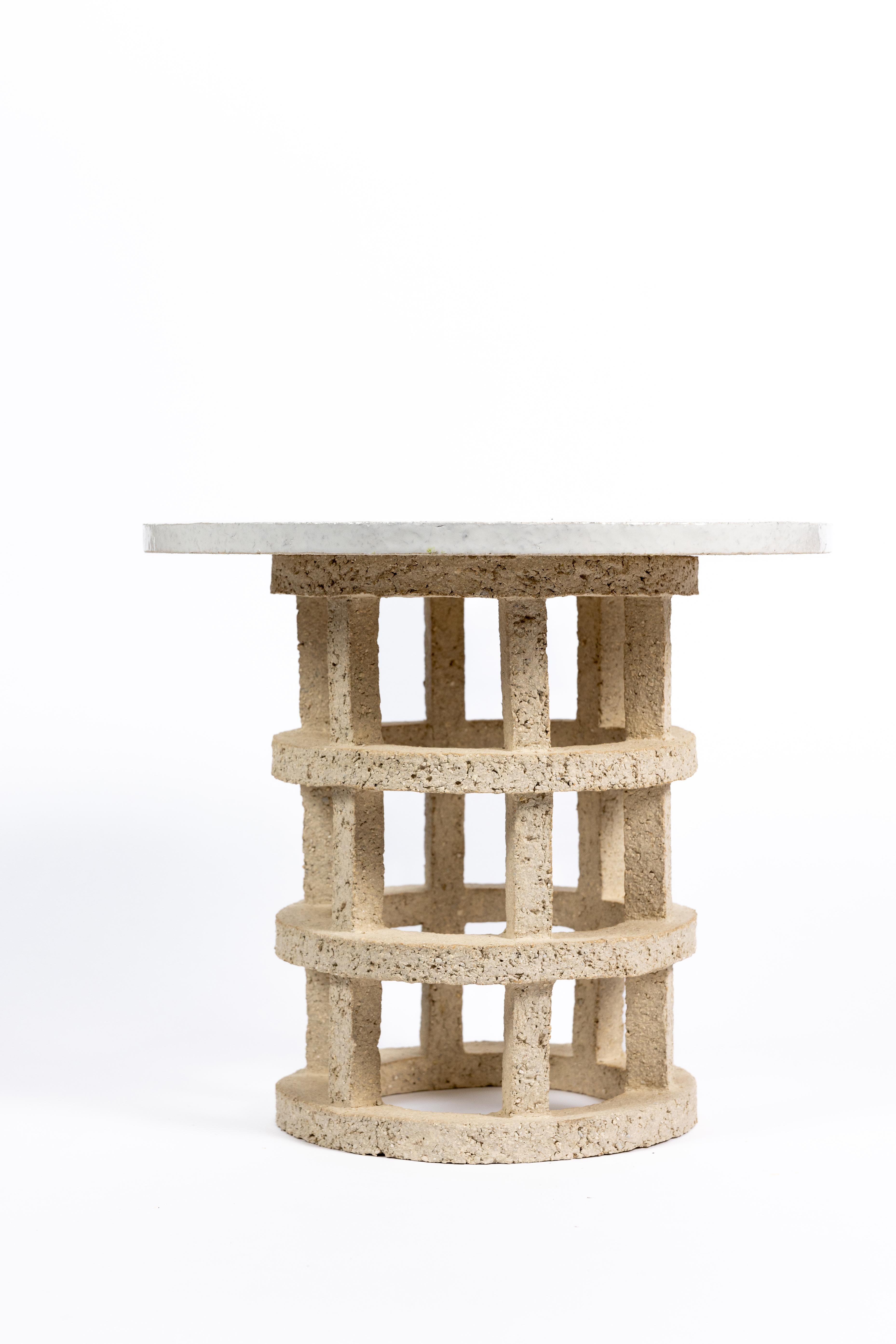 Ceramic « Gloriette » table in raw stoneware with white glazed top by Denis Castaing For Sale