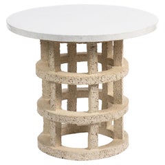 « Gloriette » table in raw stoneware with white glazed top by Denis Castaing