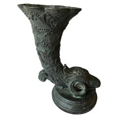 " Grand Tour " Greco  Roman Figural Bronze Cornucopia Form Vase