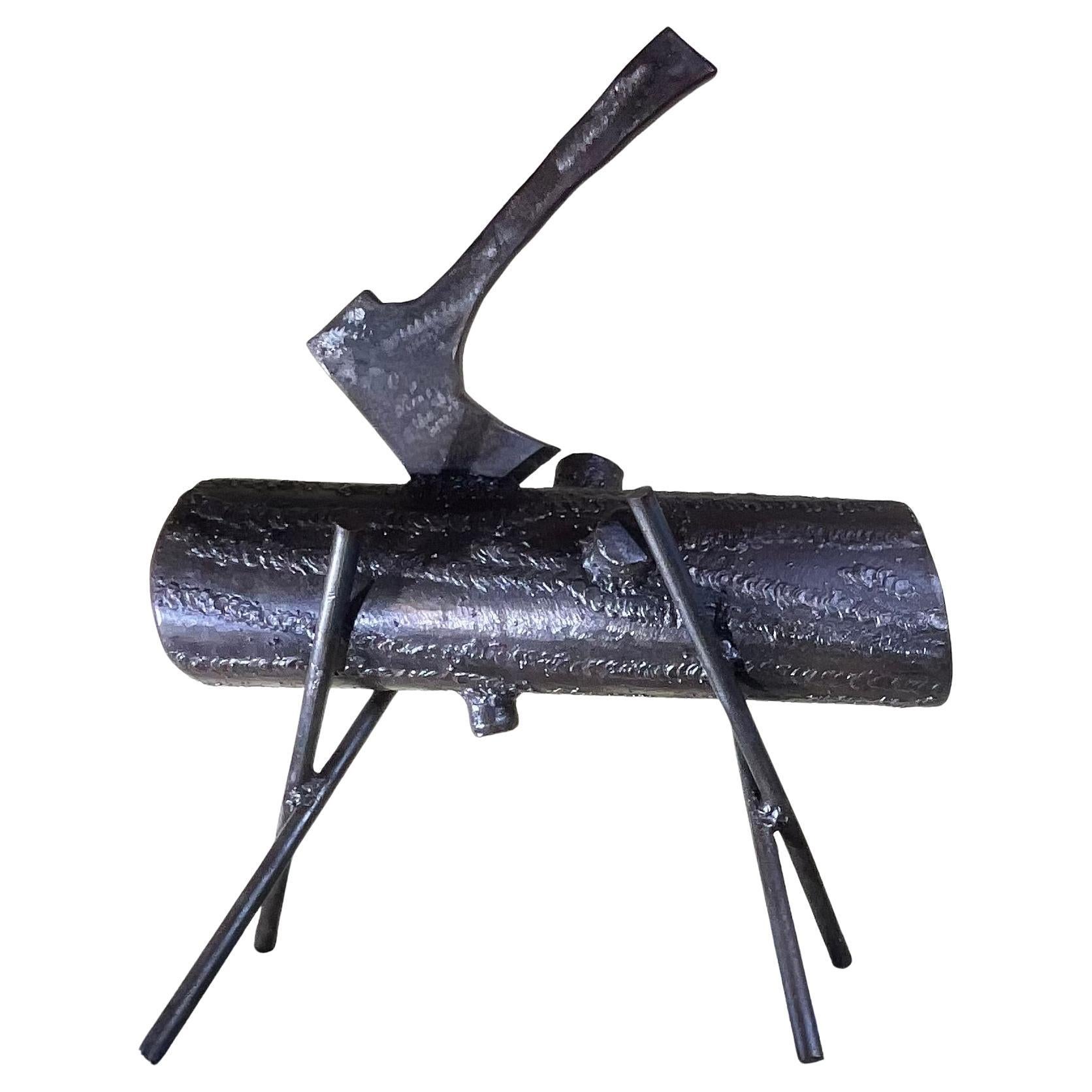 : Hand-Forged Steel Sculpture "The Lumberjack's Rest" - Unique Metal Art