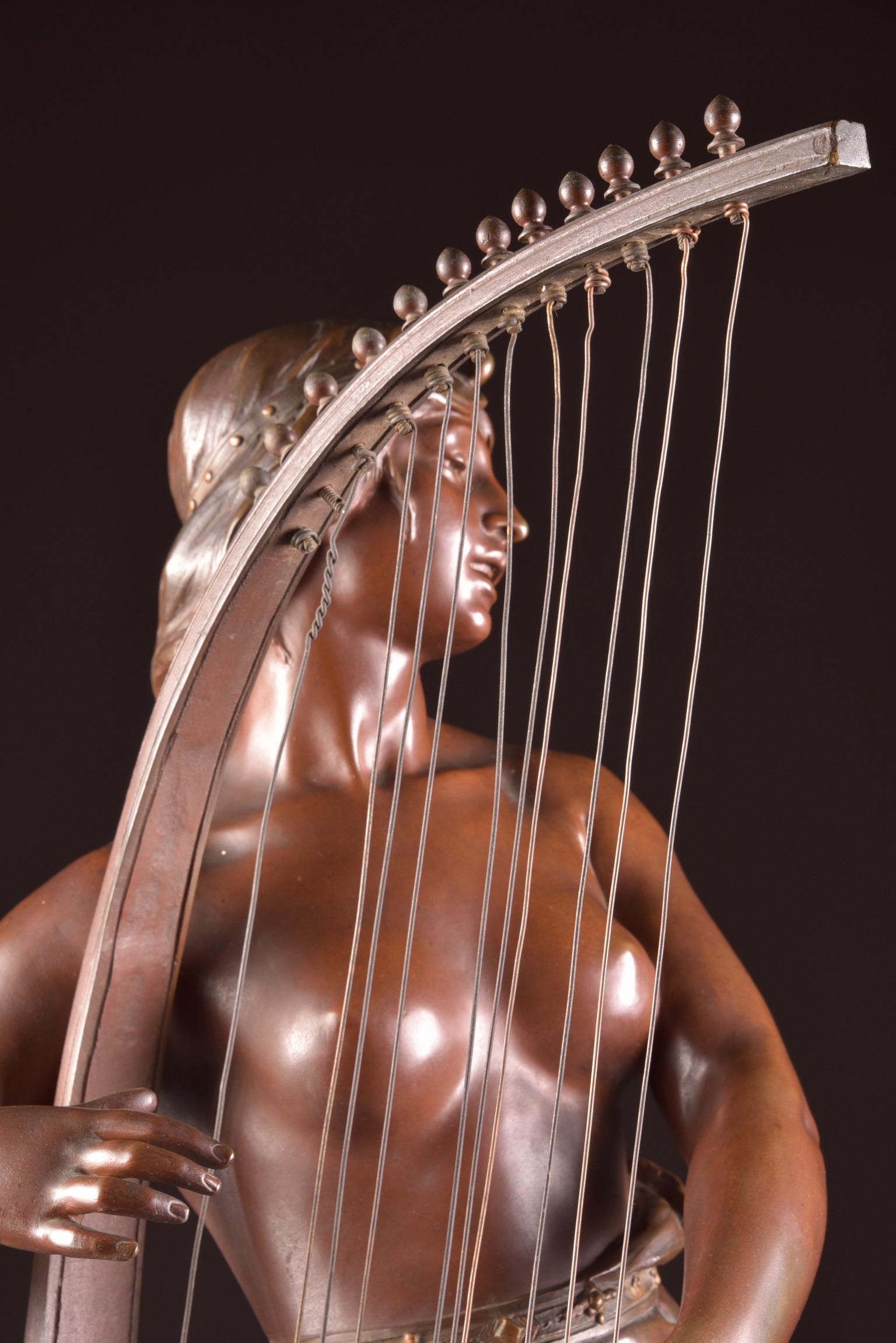 “Tahoser”, Egyptian harpist, a large impressive 19th century sculpture by Georges Charles Coudray (1862-1944). Georges Charles Coudray (born in Paris on January 31, 1862 and died in Paris on December 6, 1944) is a French sculptor and medalist. The