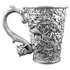 + LEGENDARY LI BAI / ZHUXI LIUYI CHINESE EXPORT SILVER DRAGON-HANDLED FLAGON l