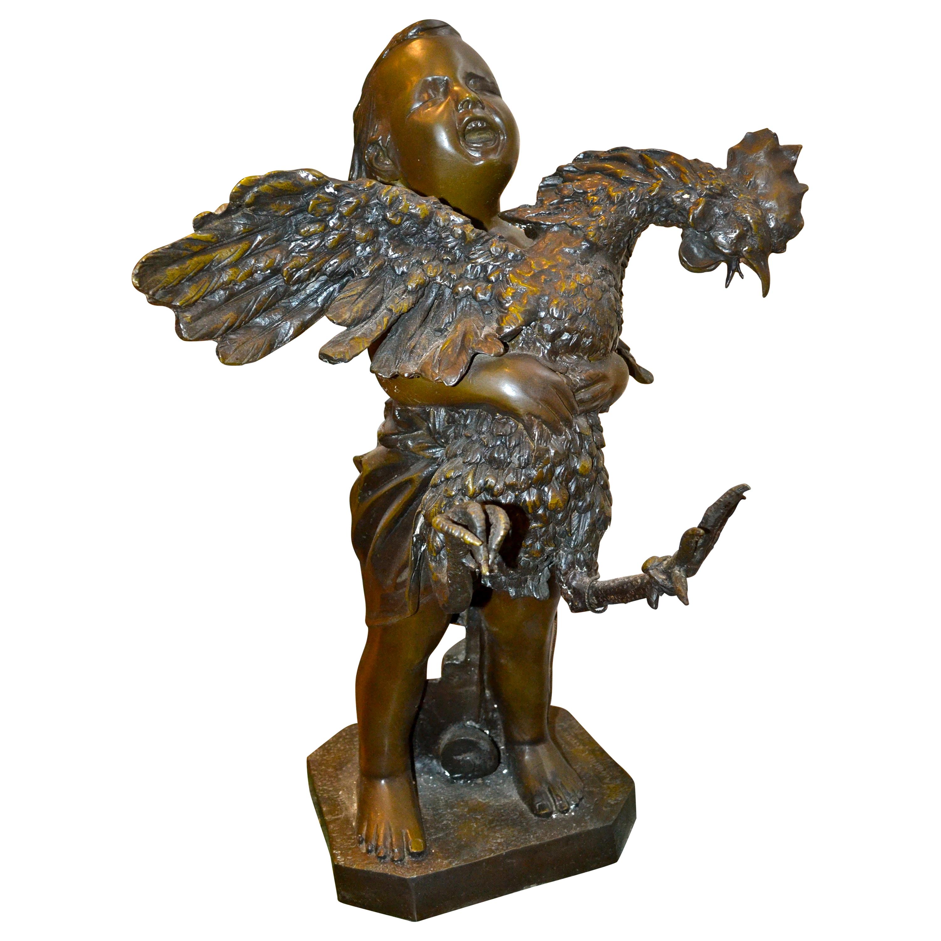  Statue en bronze d'une  "Boy with Rooster" d'après Adriano Cecioni ( 1838-1886)  en vente