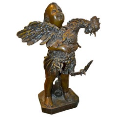  A Bronze Statue of  "Boy with Rooster " after Adriano Cecioni ( 1838-1886) 