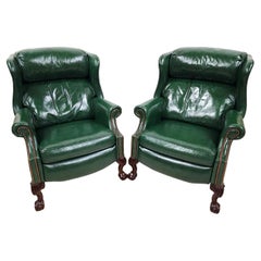 Retro " Maxwell " Reclining Leather Chairs Wingback by Bradington Young Set of 2