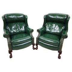 Vintage " Maxwell " Reclining Leather Chairs Wingback by Bradington Young Set of 2