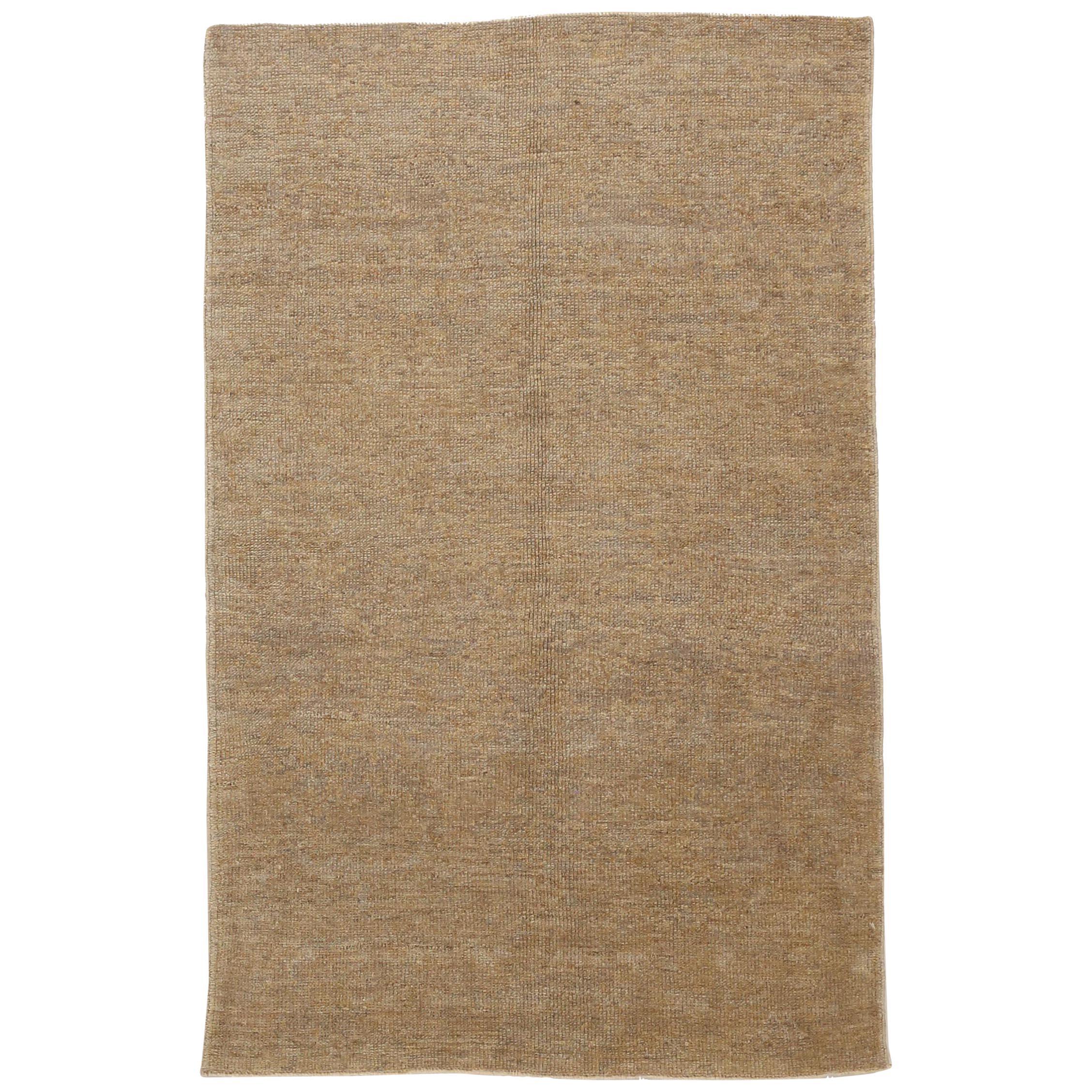 Modern Oushak Persian Rug with Hidden Floral Details in Brown and Beige