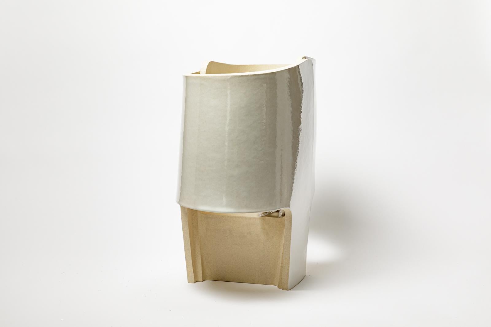 « Nocta_01 » table lamp in white glazed stoneware by Denis Castaing, 2025. In New Condition For Sale In Saint-Ouen, FR