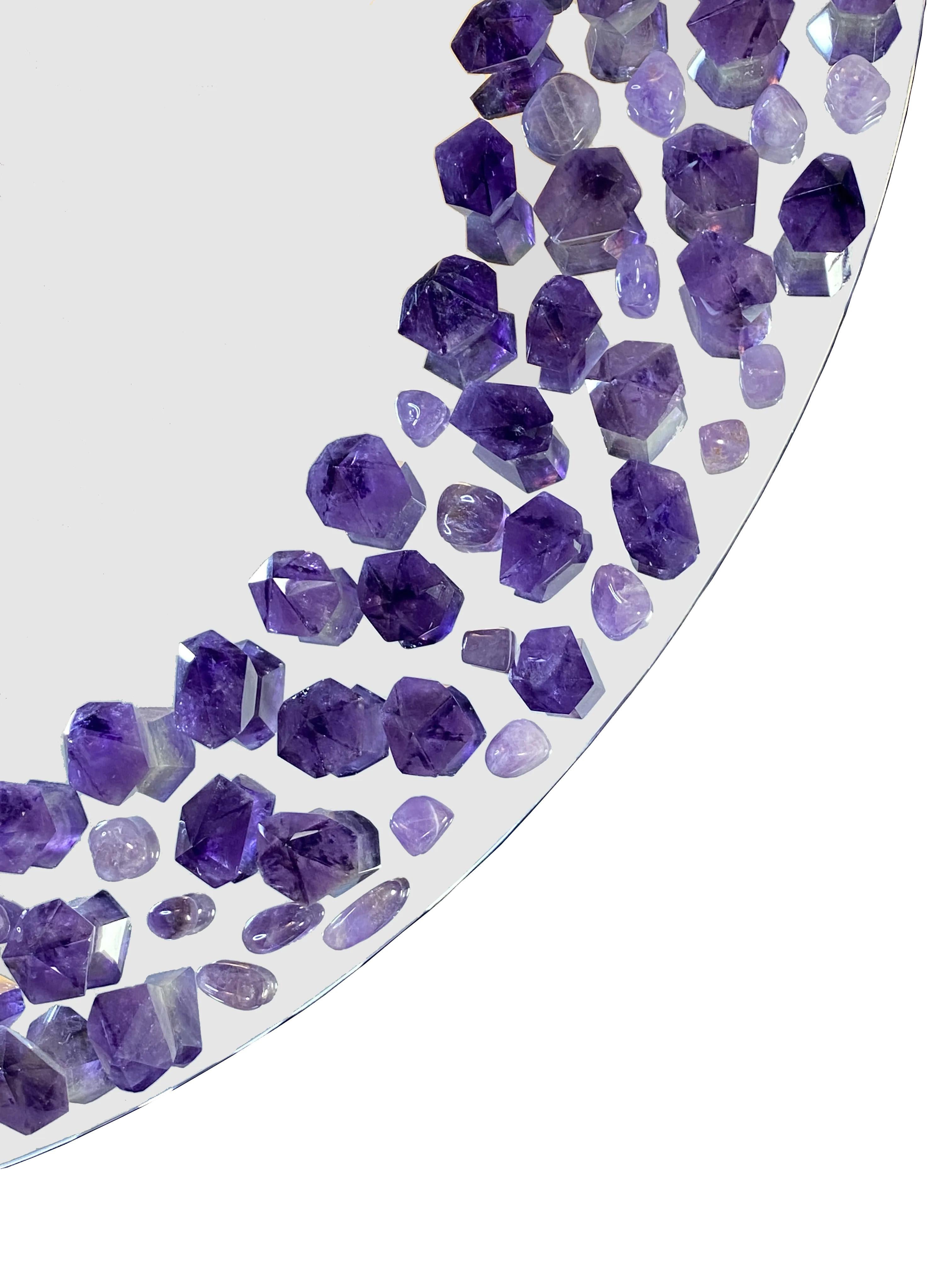 Wall Mirror, Adorned with 635 Amethysts, Handmade by Aline Erbeia For Sale 3